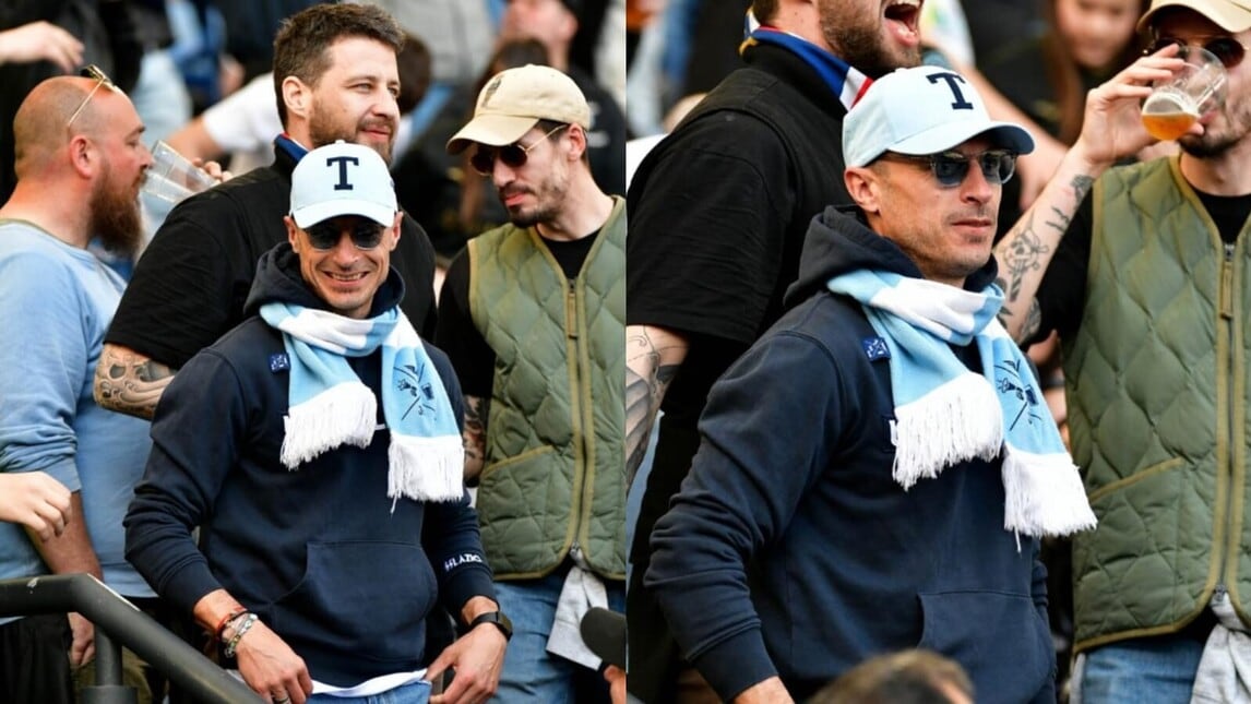 Radu in Curva Nord con la sciarpa della Lazio a vedere il derby