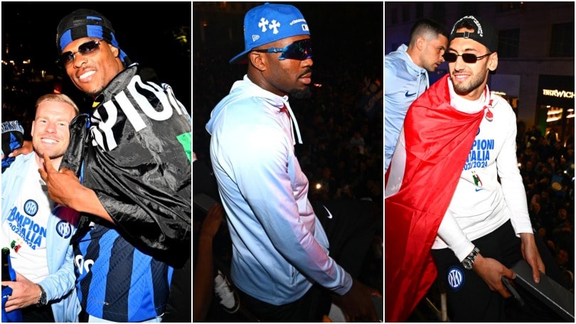 Inter, i giocatori scatenati sul bus scudetto: che look per Thuram e Calhanoglu 