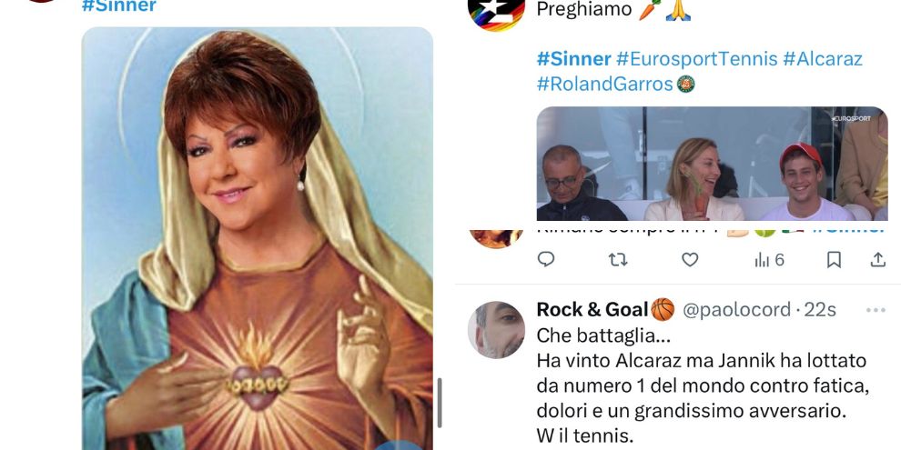 Carote, lacrime, santini e Orietta Berti: social in delirio per Sinner-Alcaraz