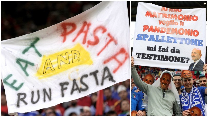 Striscioni in tribuna per Italia-Albania: a Dortmund trionfa l'ironia