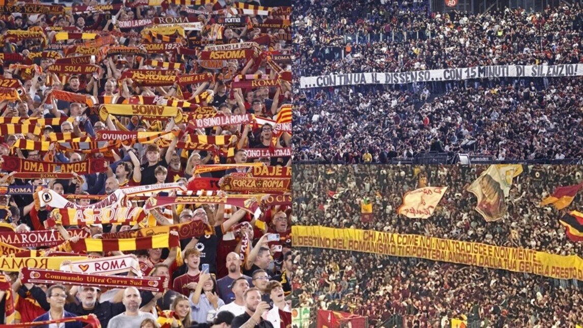 Roma-Athletic Bilbao, spettacolo e contestazione sugli spalti: le foto degli striscioni