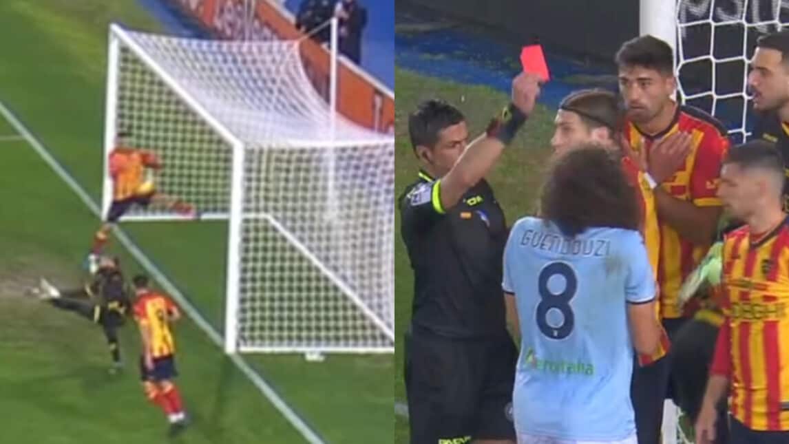 Lecce-Lazio, Guilbert "para" il tiro di Castellanos: rosso e rigore