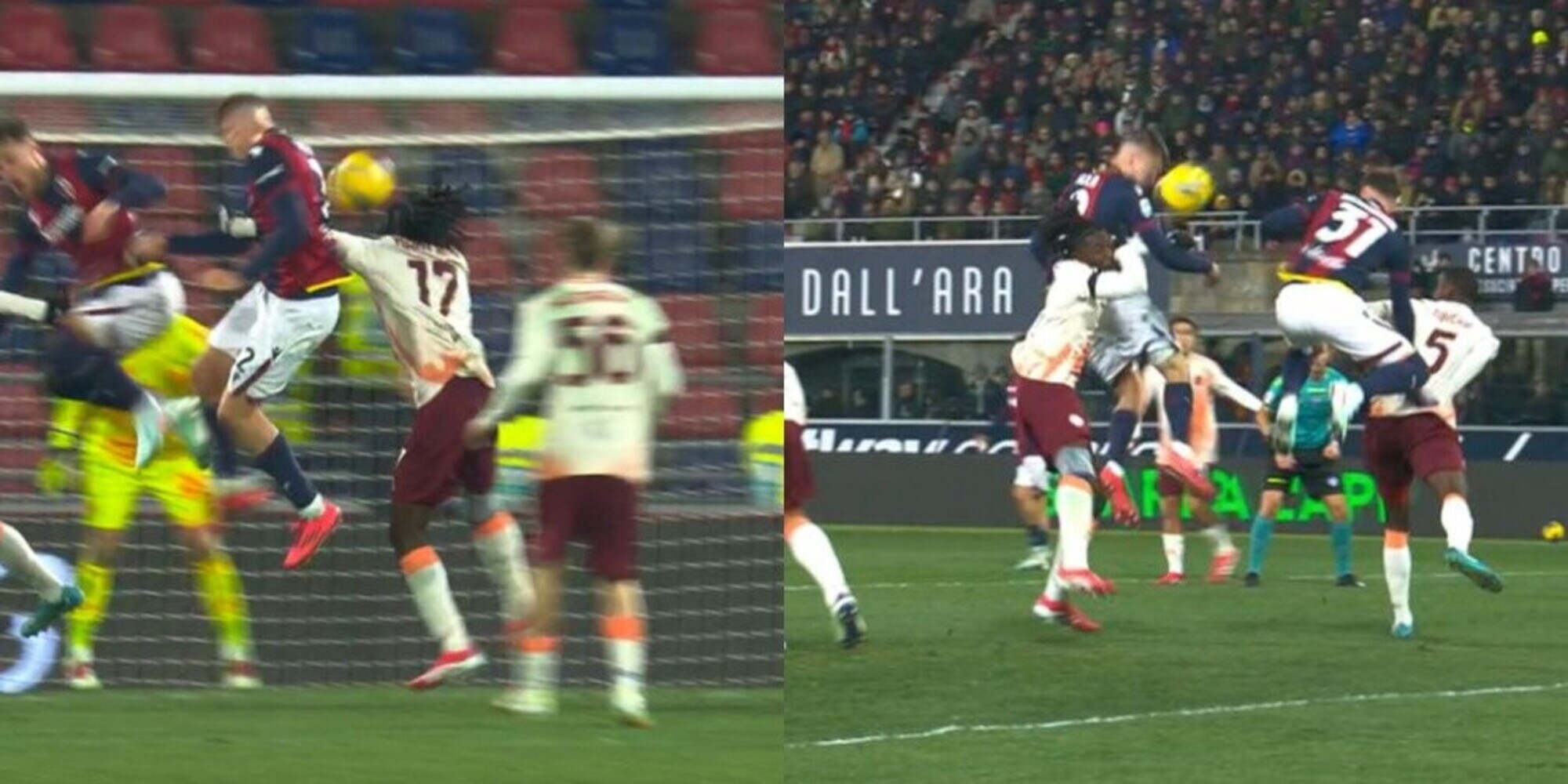 Il rigore dato al Bologna contro la Roma per mano di Koné: la fotosequenza