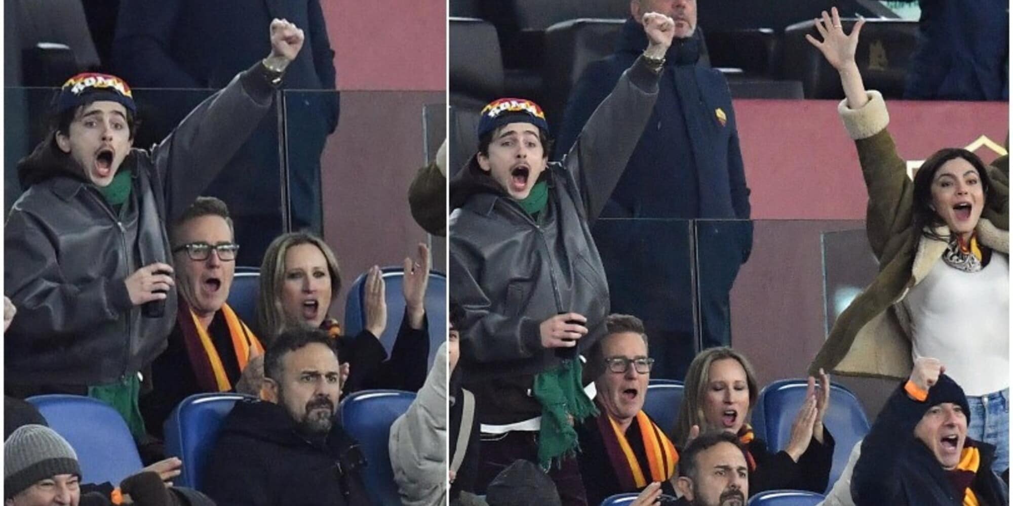Timothée Chalamet e Edward Norton romanisti veri: che entusiasmo all'Olimpico per Roma-Genoa!