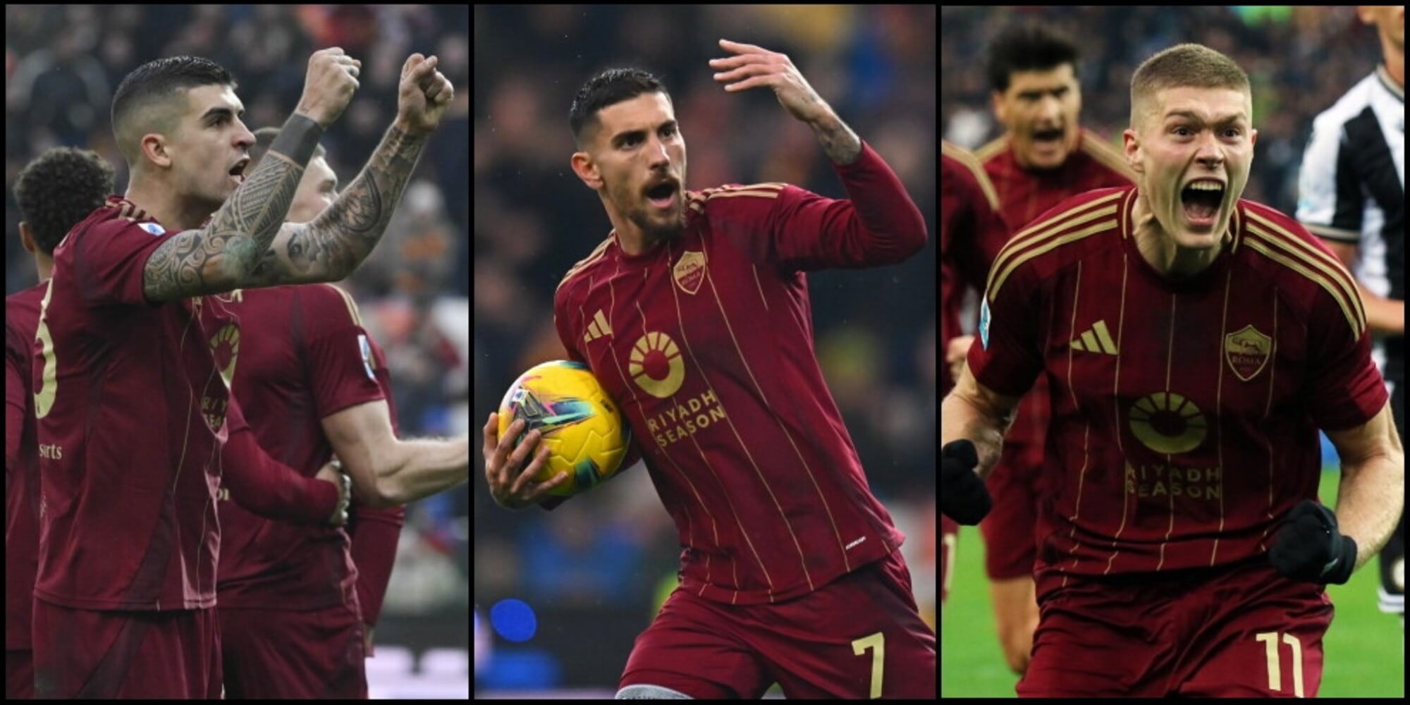 La Roma torna a vincere in trasferta: da Pellegrini a Mancini, l'esultanza a Udine