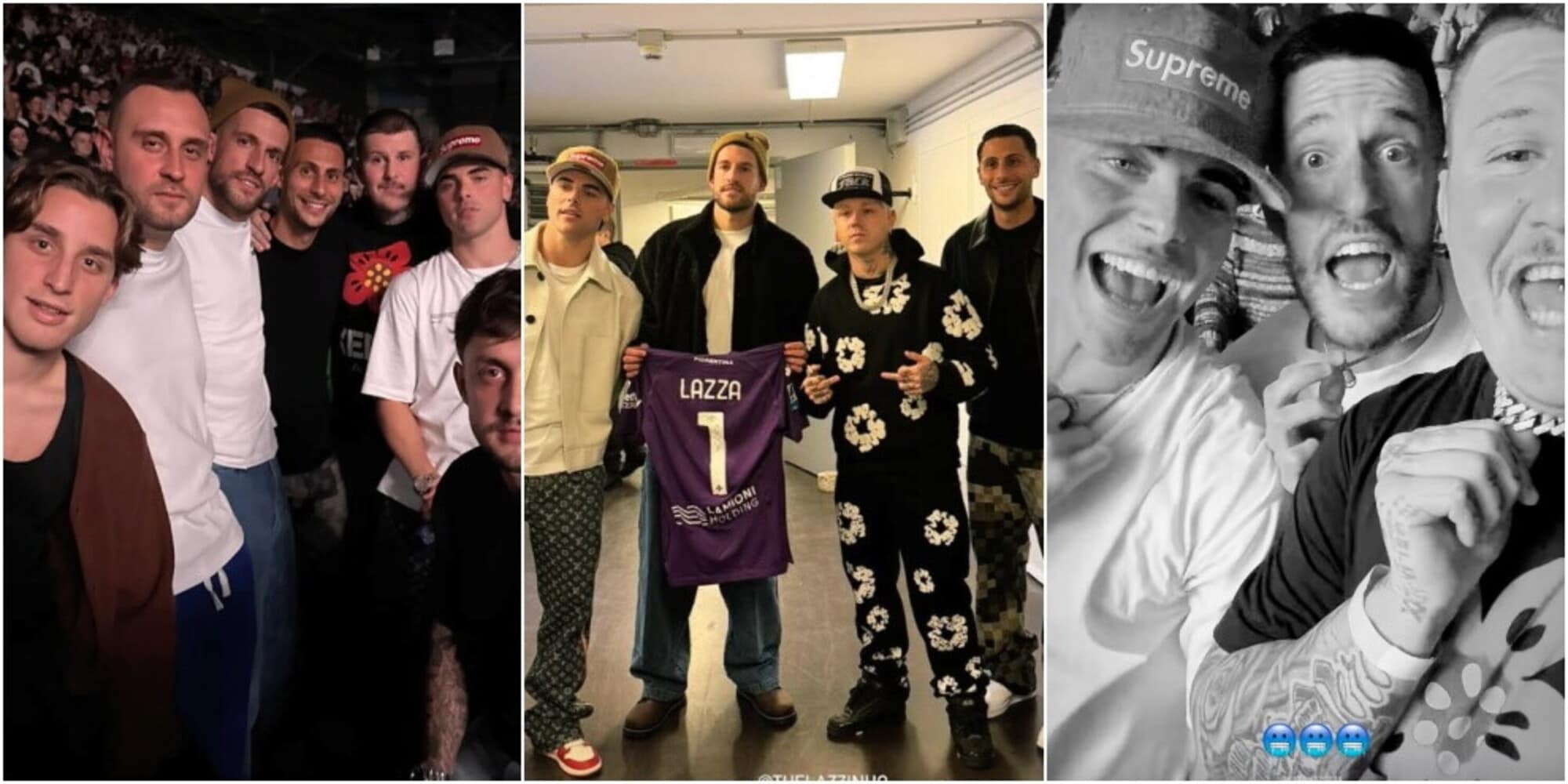 Fiorentina scatenata al concerto di Lazza: Biraghi, Sottil e Mandragora regalano la maglia al rapper. Ecco chi c'era