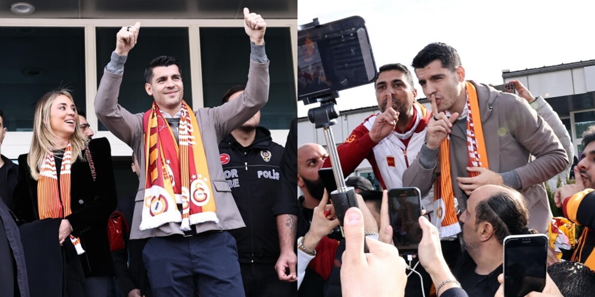 Morata e Alice Campello sbarcano in Turchia: le foto con i tifosi del Galatasaray