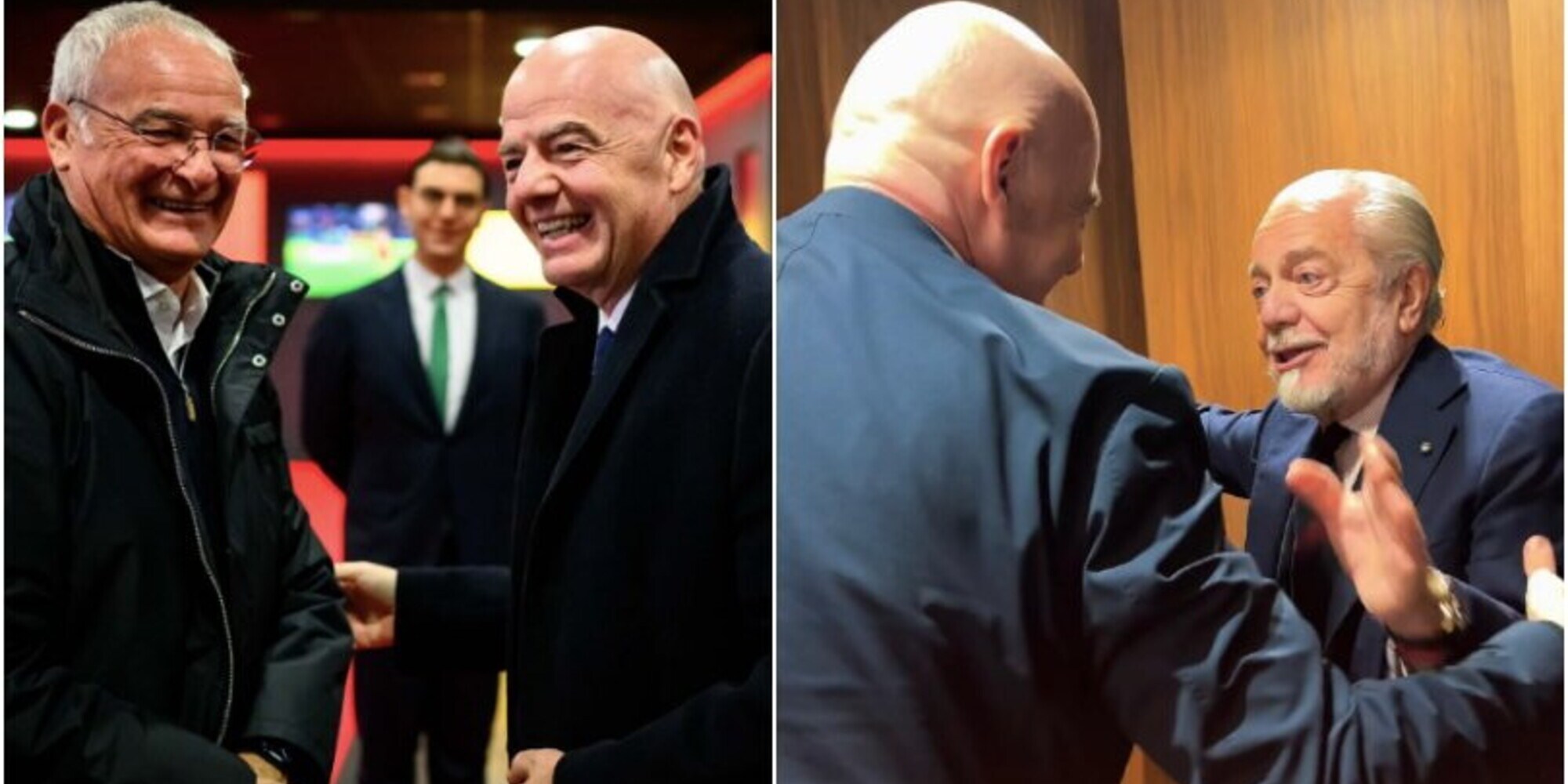 Da Ranieri a De Laurentiis, quante strette di mano per Infantino all'Olimpico
