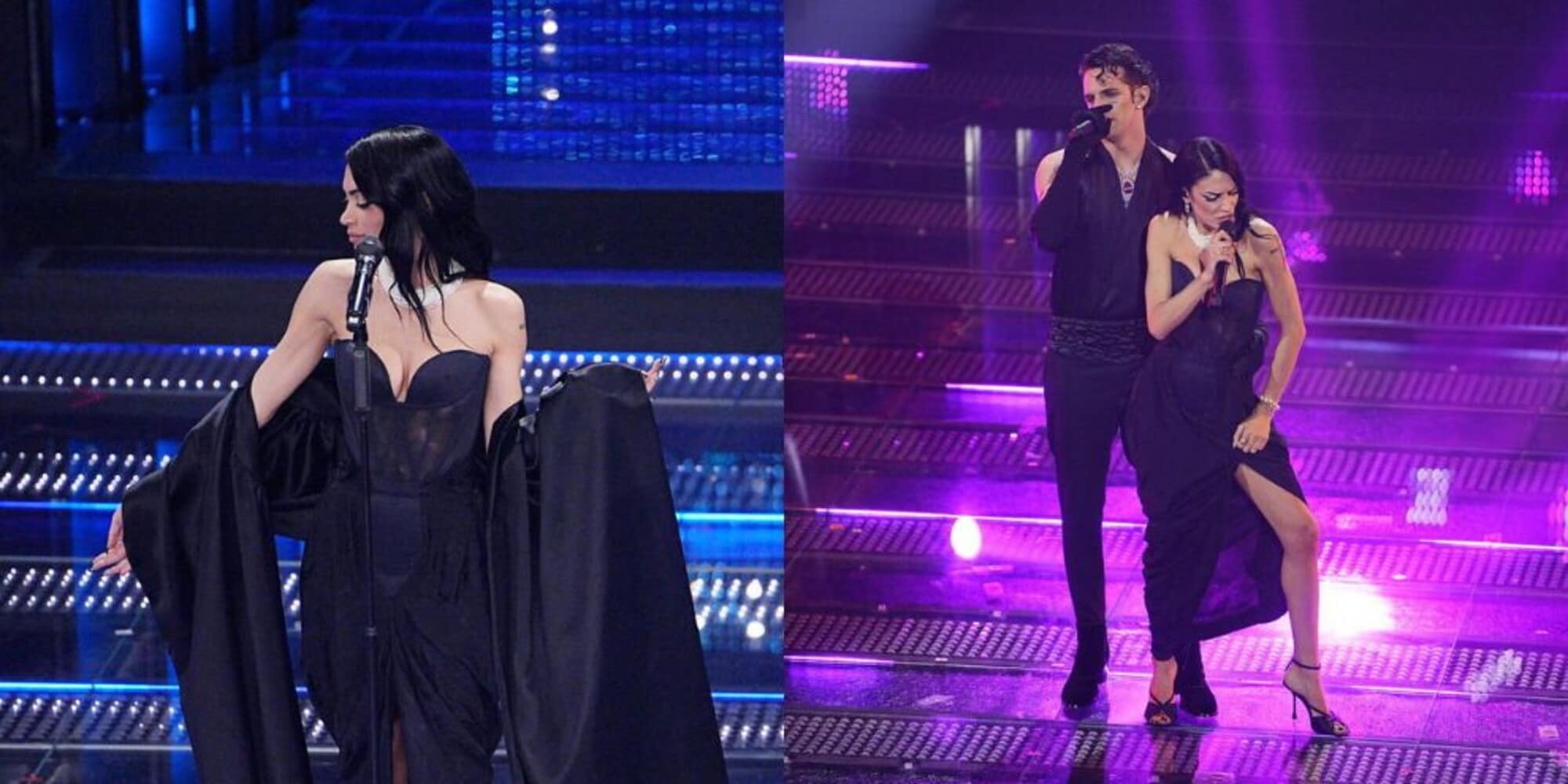 Elodie, lo spacco e la scollatura mandano in tilt l'Ariston e Achille Lauro