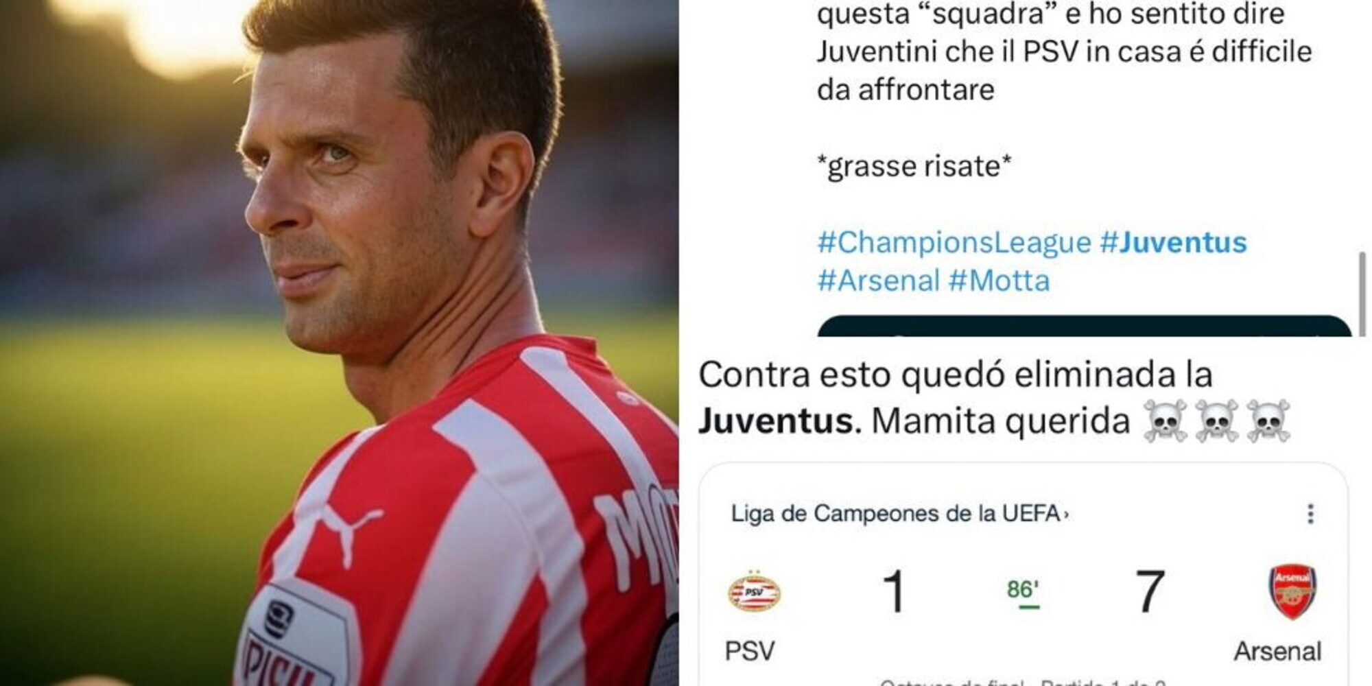 Il Psv annichilito in casa dall'Arsenal, tifosi della Juve scatenati: "Motta, ma con chi sei uscito?"