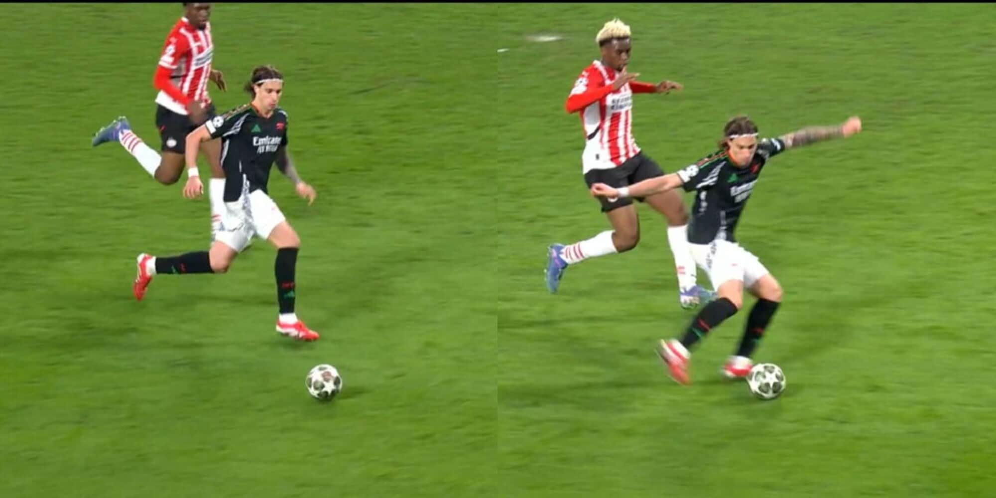 Calafiori, primo gol in Champions League con l'Arsenal: la fotosequenza