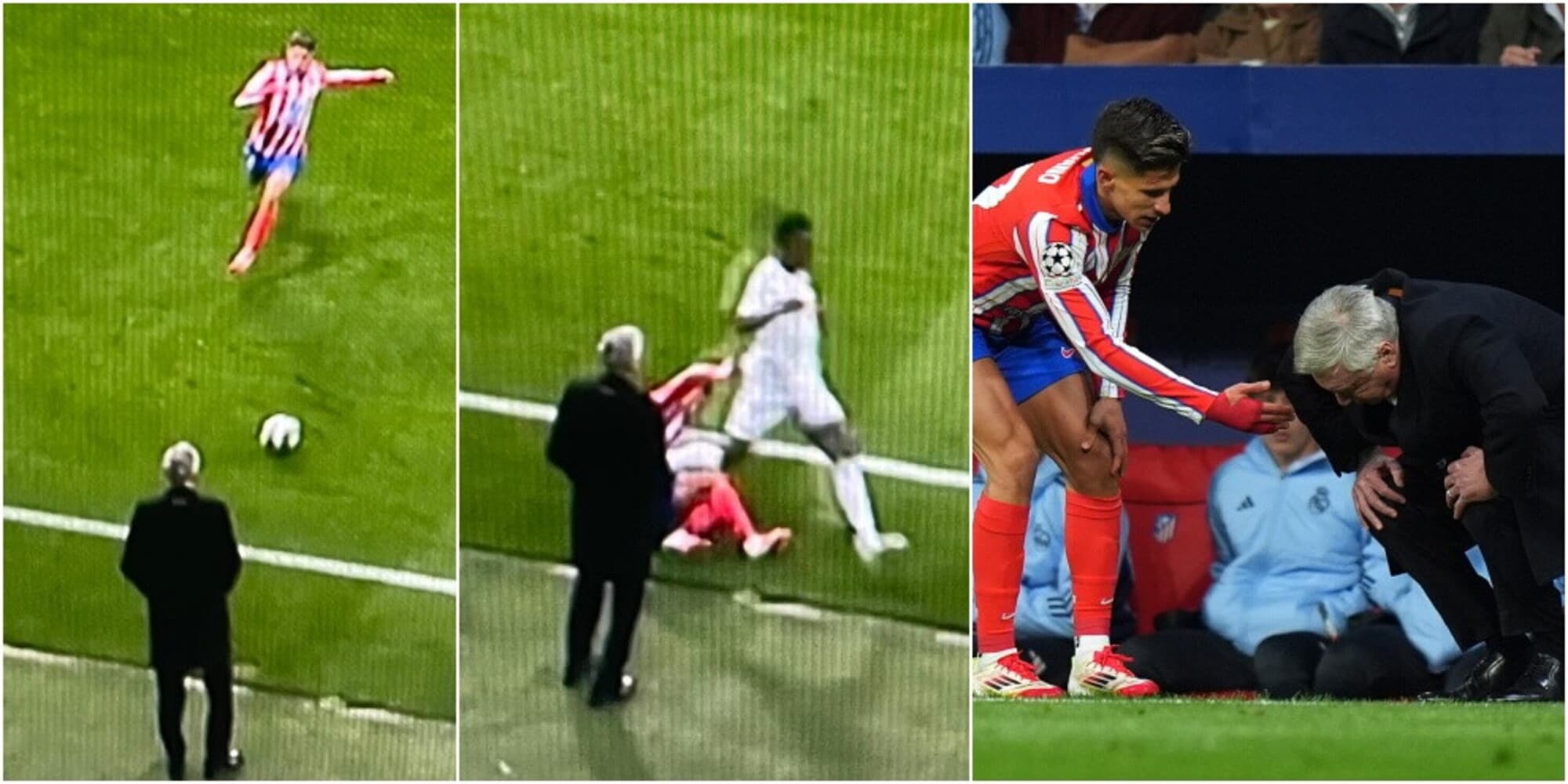 Ancelotti travolto a bordo campo da Simeone: incredibile durante Atletico Madrid-Real Madrid