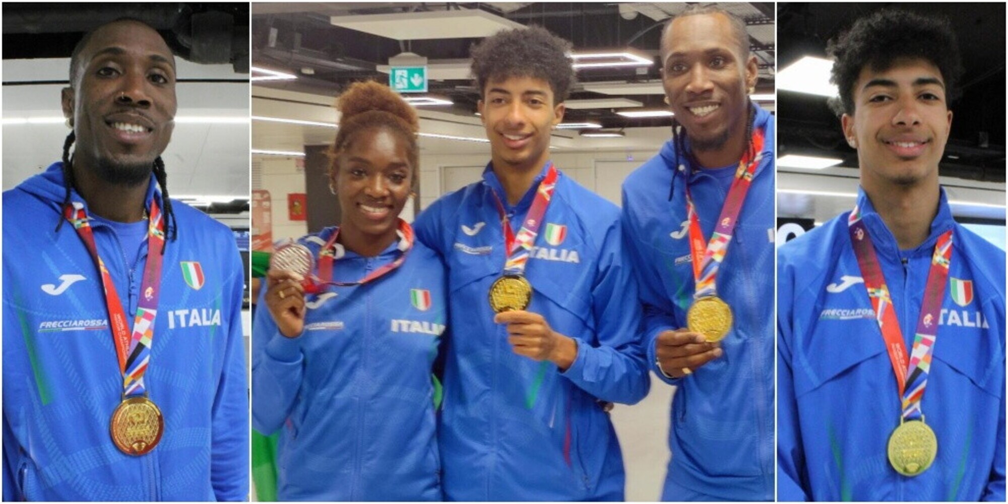 Furlani, Diaz e Dosso in posa con le medaglie a Fiumicino: che accoglienza al rientro dai Mondiali!