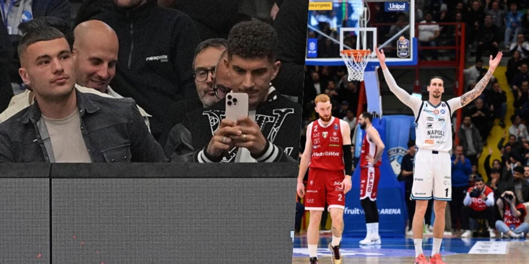 Napoli Basket, ci sono gli azzurri di Conte in tribuna. Di Lorenzo fa il fotografo