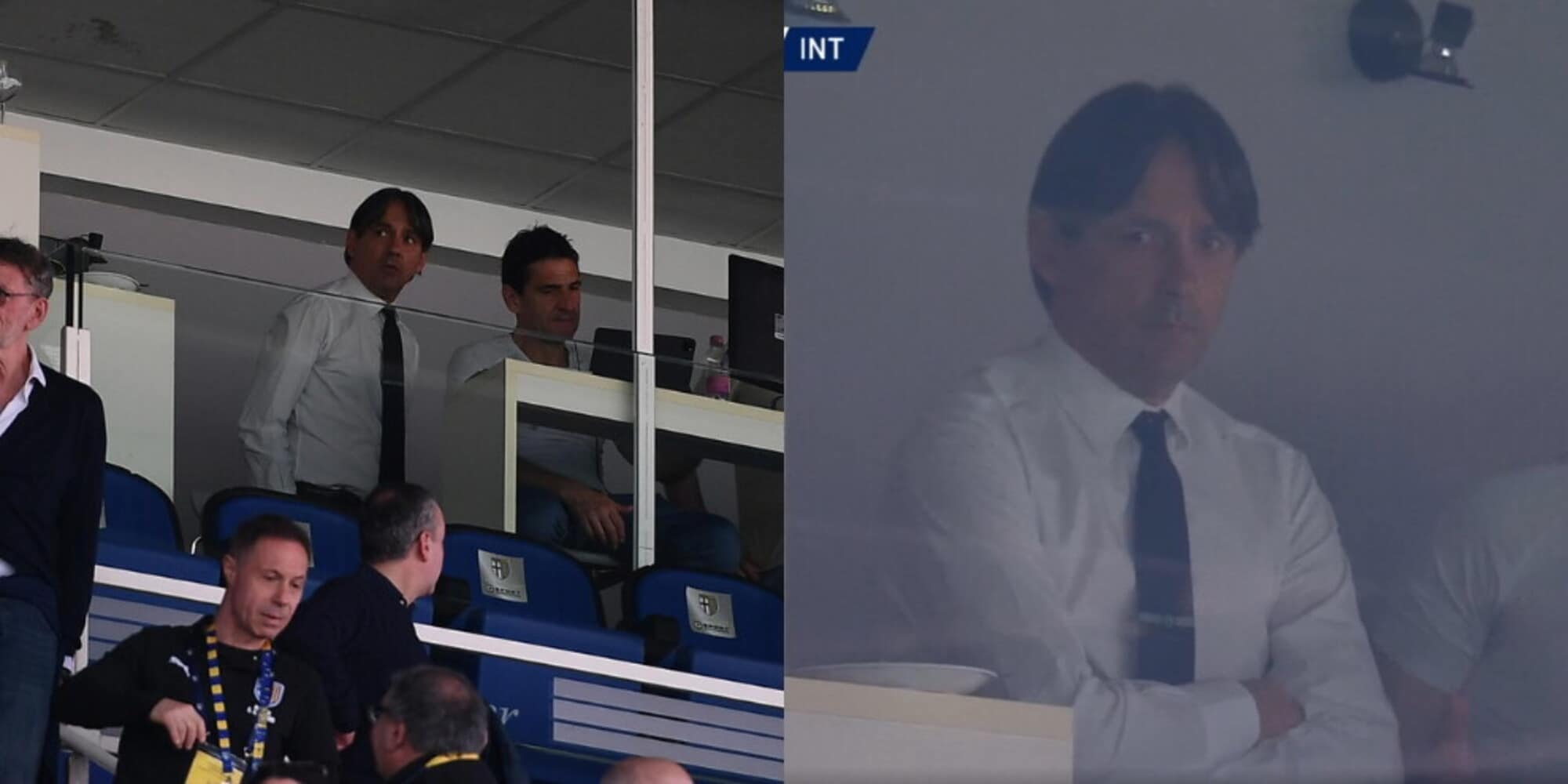 Inzaghi squalificato, soffre in tribuna per Parma-Inter: la fotosequenza