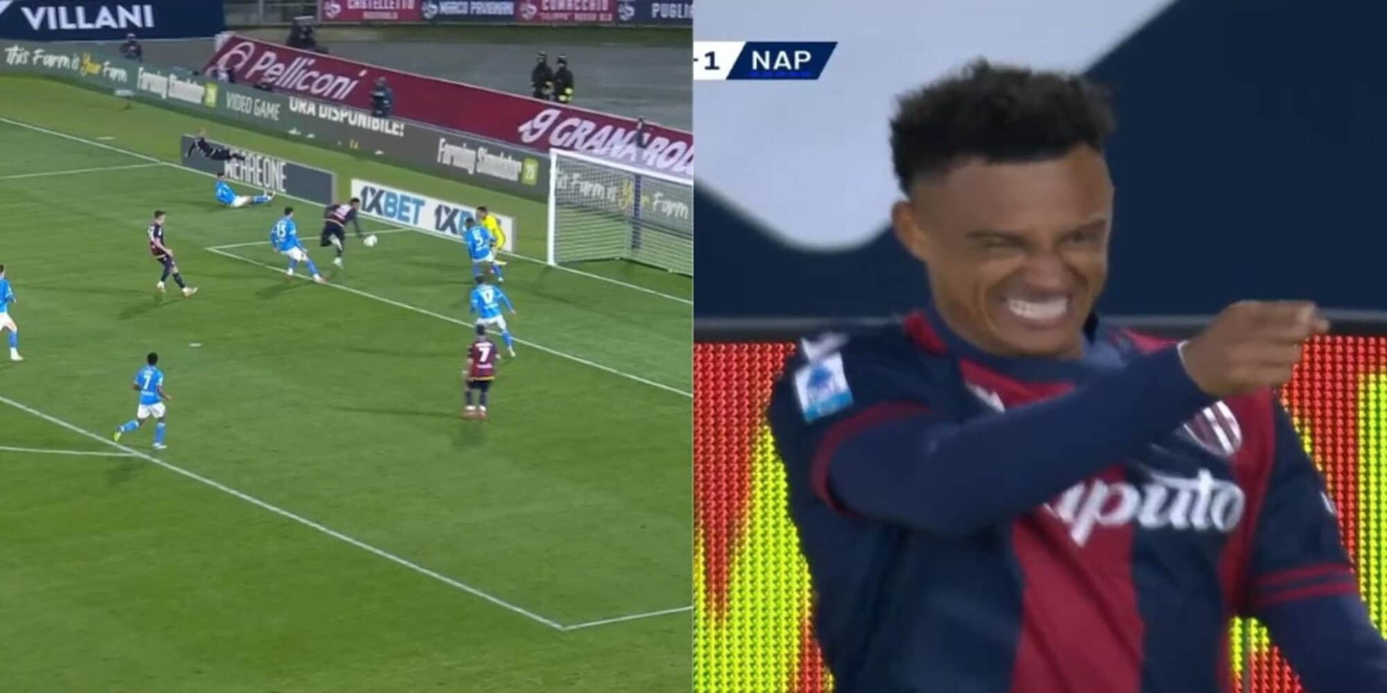 Ndoye show in Bologna-Napoli: la fotosequenza del gol di tacco