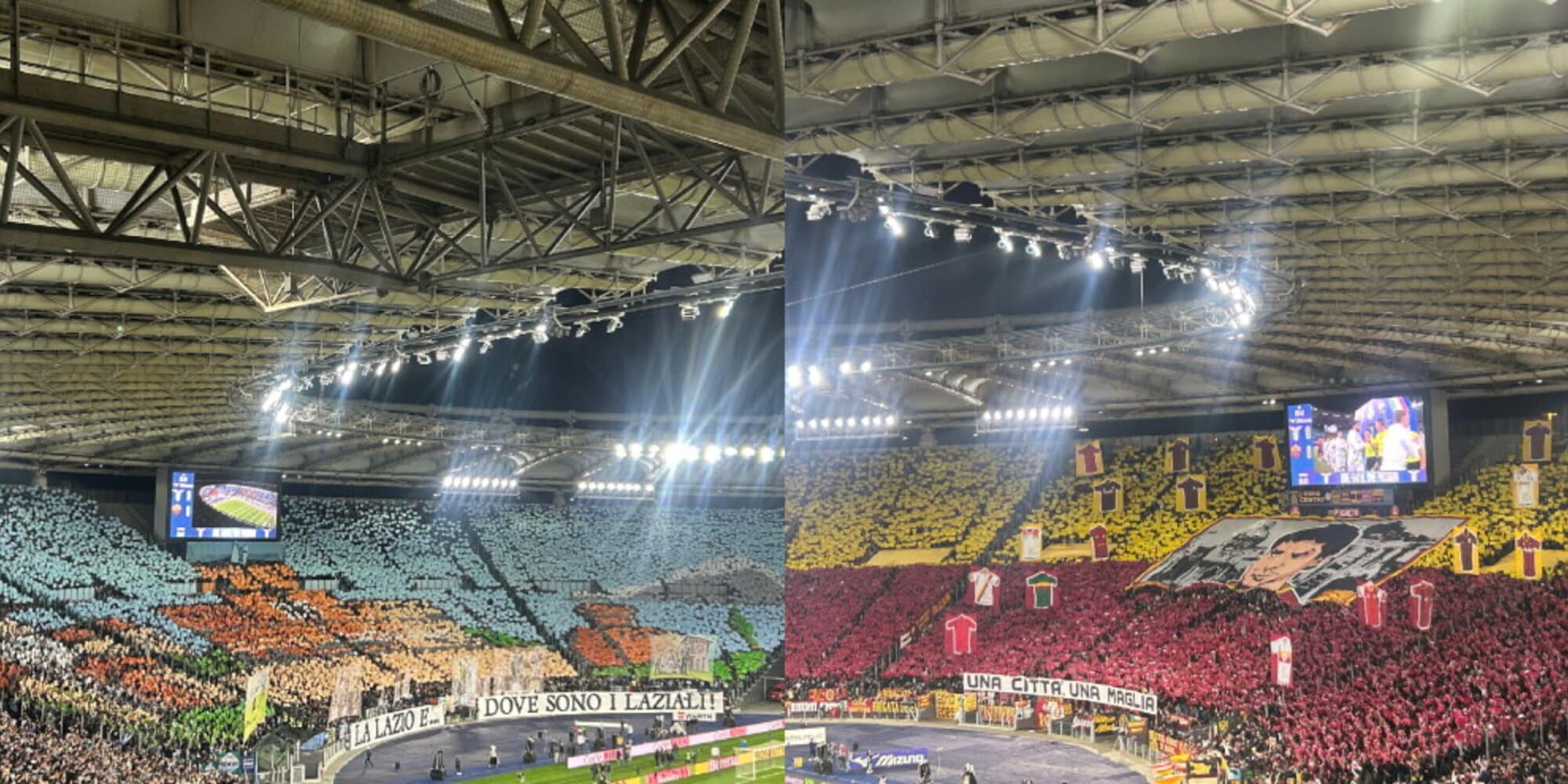 Lazio-Roma, le coreografie delle due curve all'Olimpico per il derby