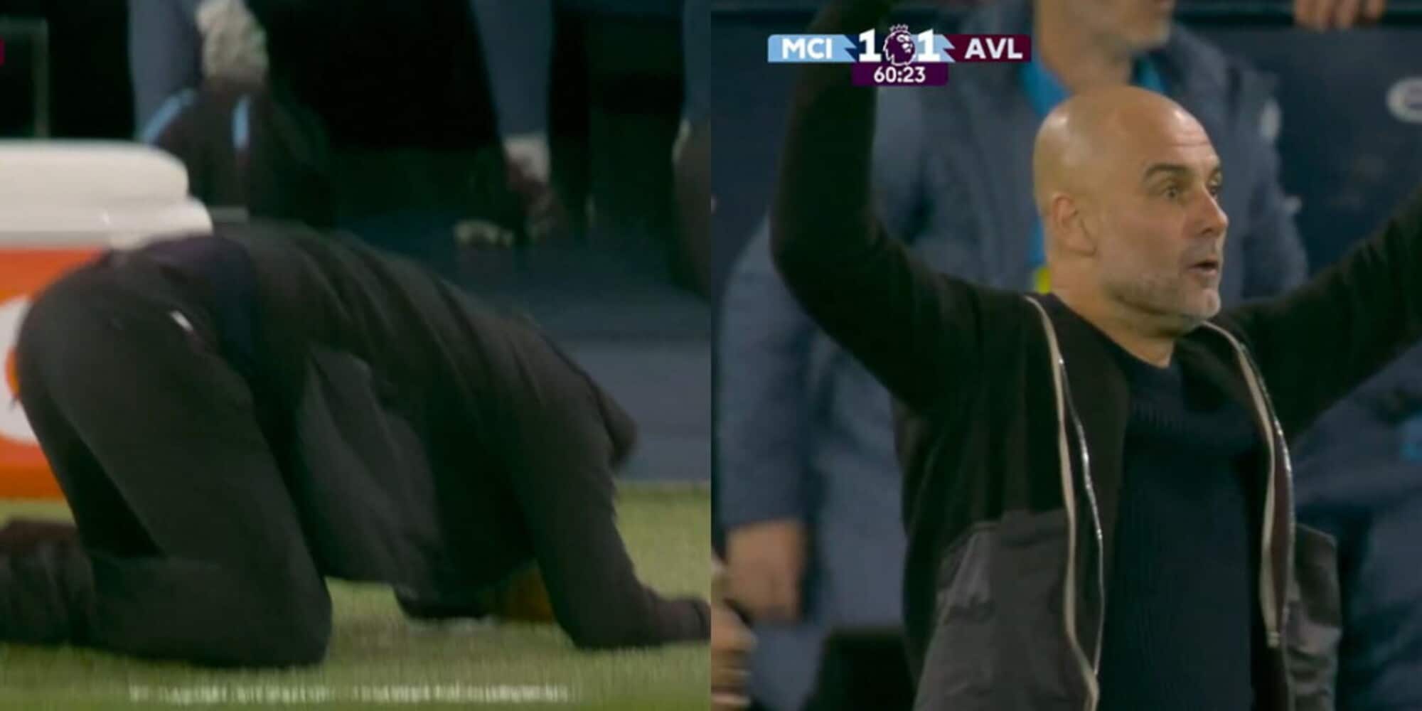 Guardiola come Simeone: si butta a terra dopo l'errore clamoroso di McAtee