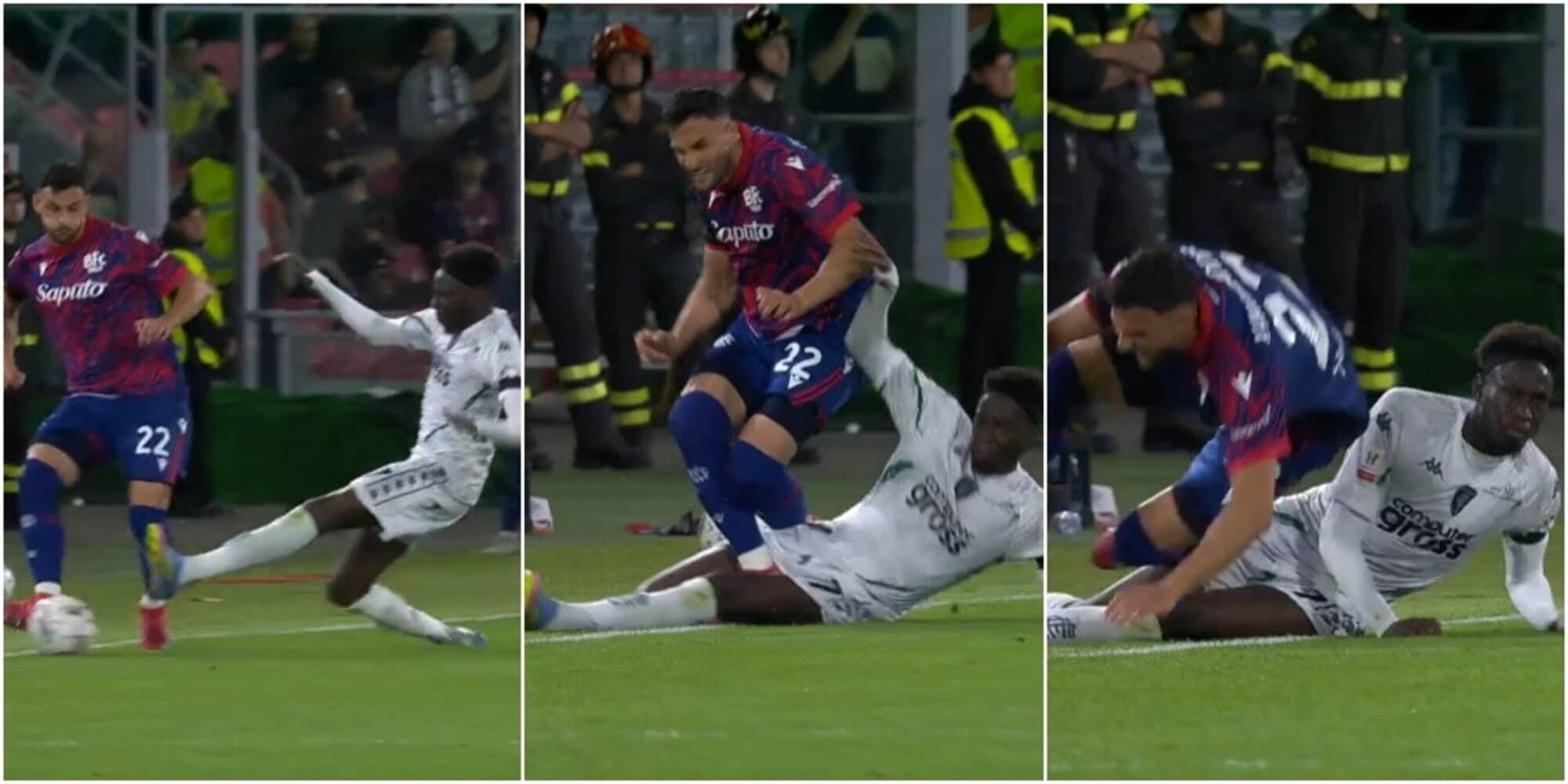 Sambia, entrata horror su Lykogiannis: ma in Bologna-Empoli è solo giallo