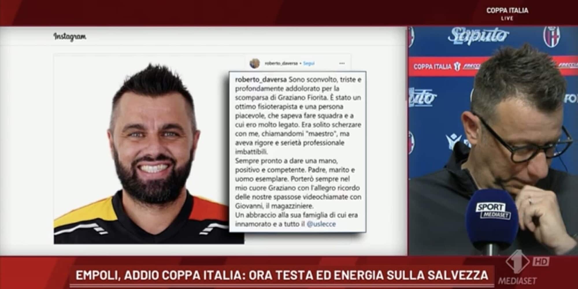 D'Aversa ricorda Graziano Fiorita e si commuove in diretta tv: 