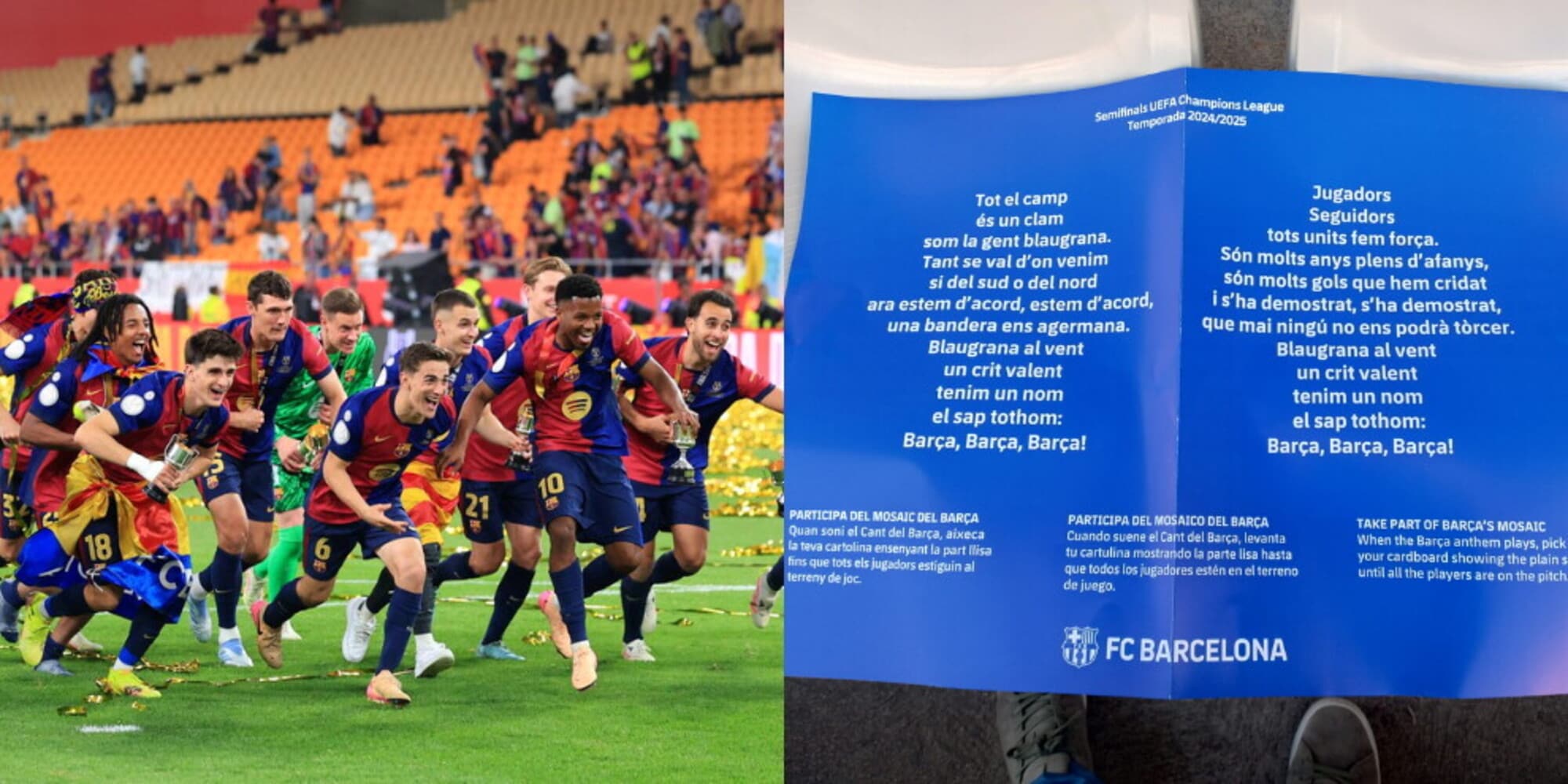 Il Barcellona prepara la coreografia con l'Inter: i cartoncini con il testo per i tifosi