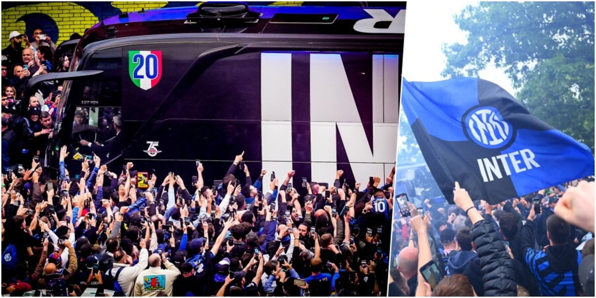 Tifosi dell'Inter in delirio per l'arrivo del pullman a San Siro: tutte le foto