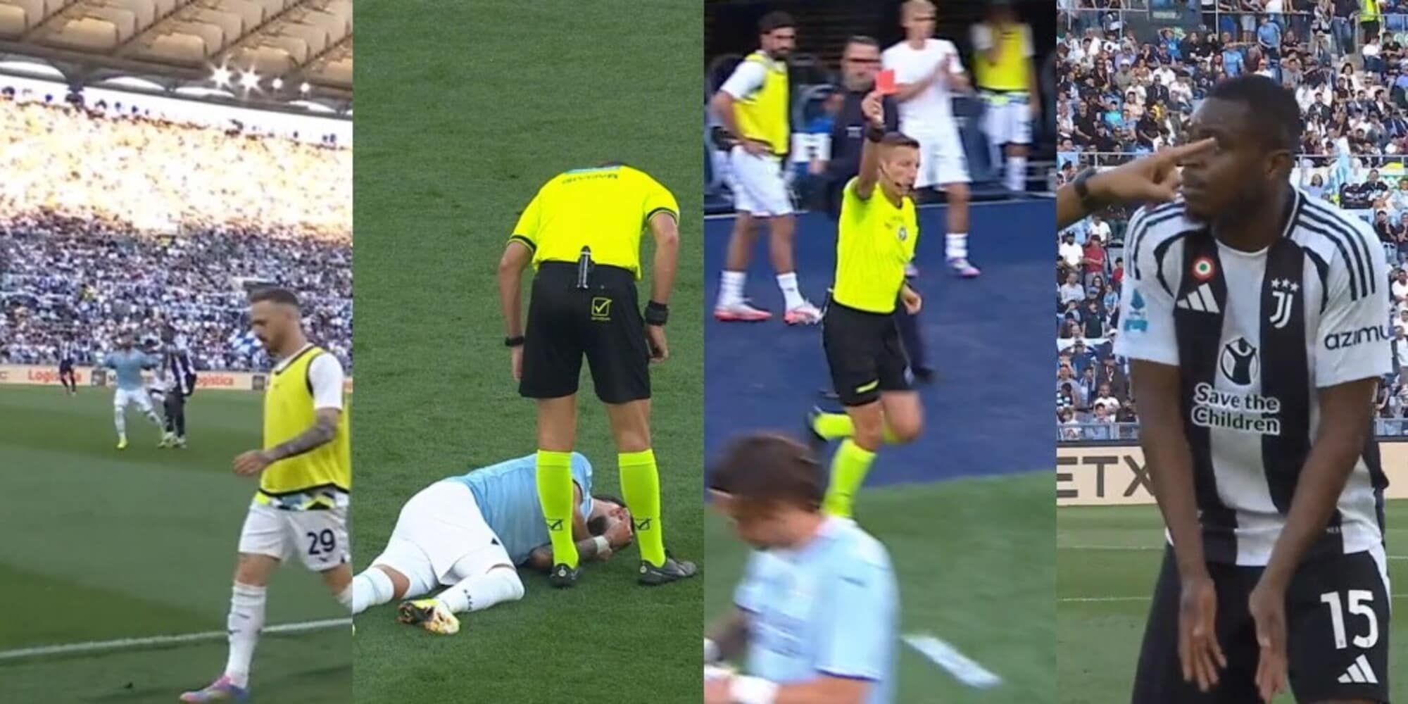 Follia Kalulu in Lazio-Juve: rosso diretto per il fallo violento su Castellanos