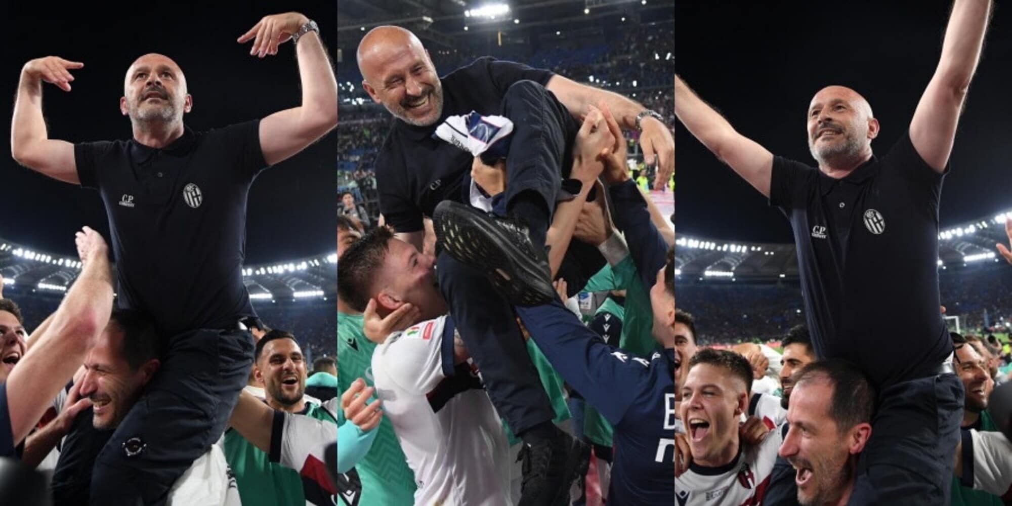 Bologna, che festa in campo dopo la vittoria della Coppa Italia