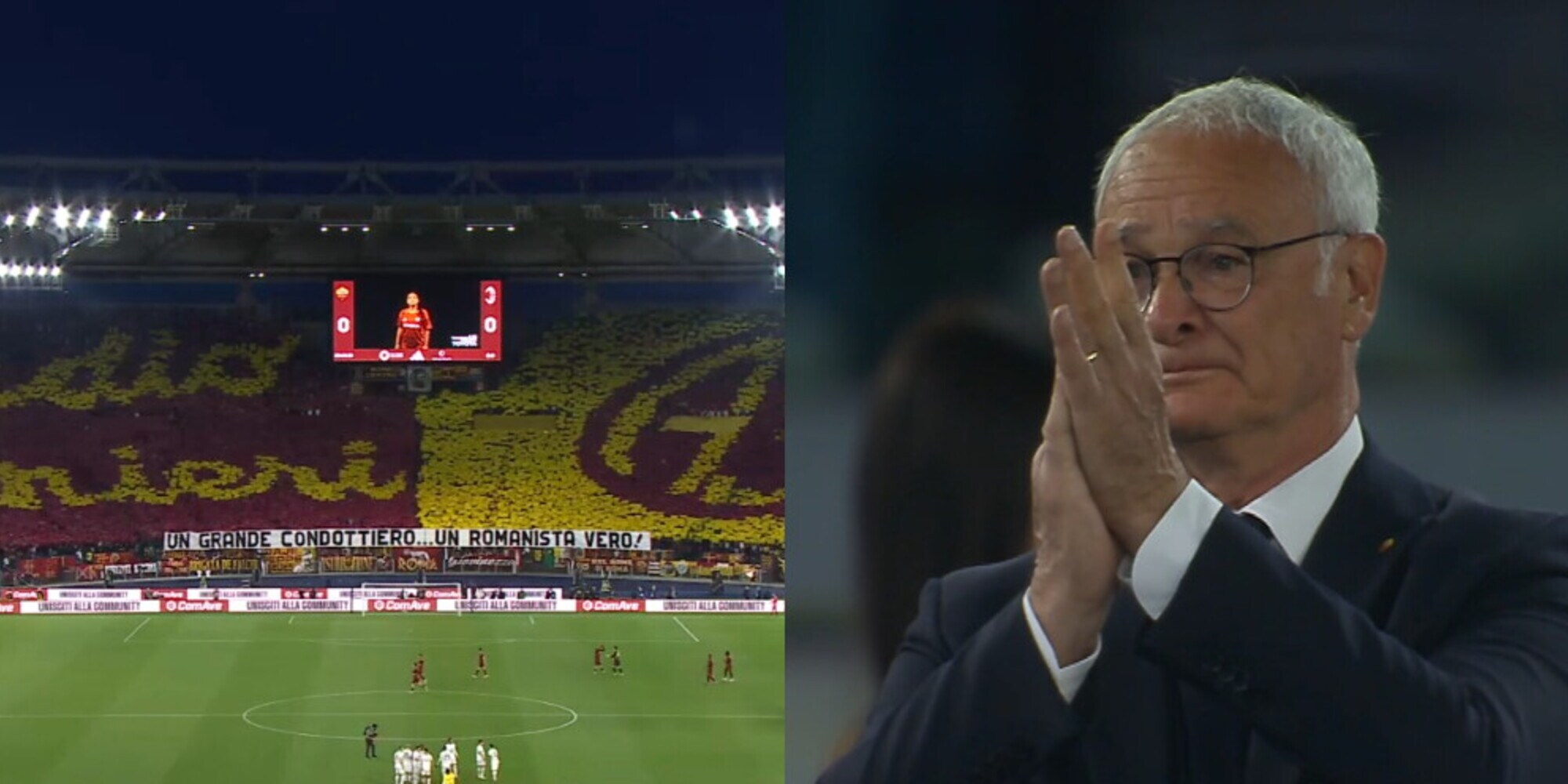 L'omaggio della Curva Sud per Ranieri è spettacolare: l'allenatore si commuove e scoppia in lacrime
