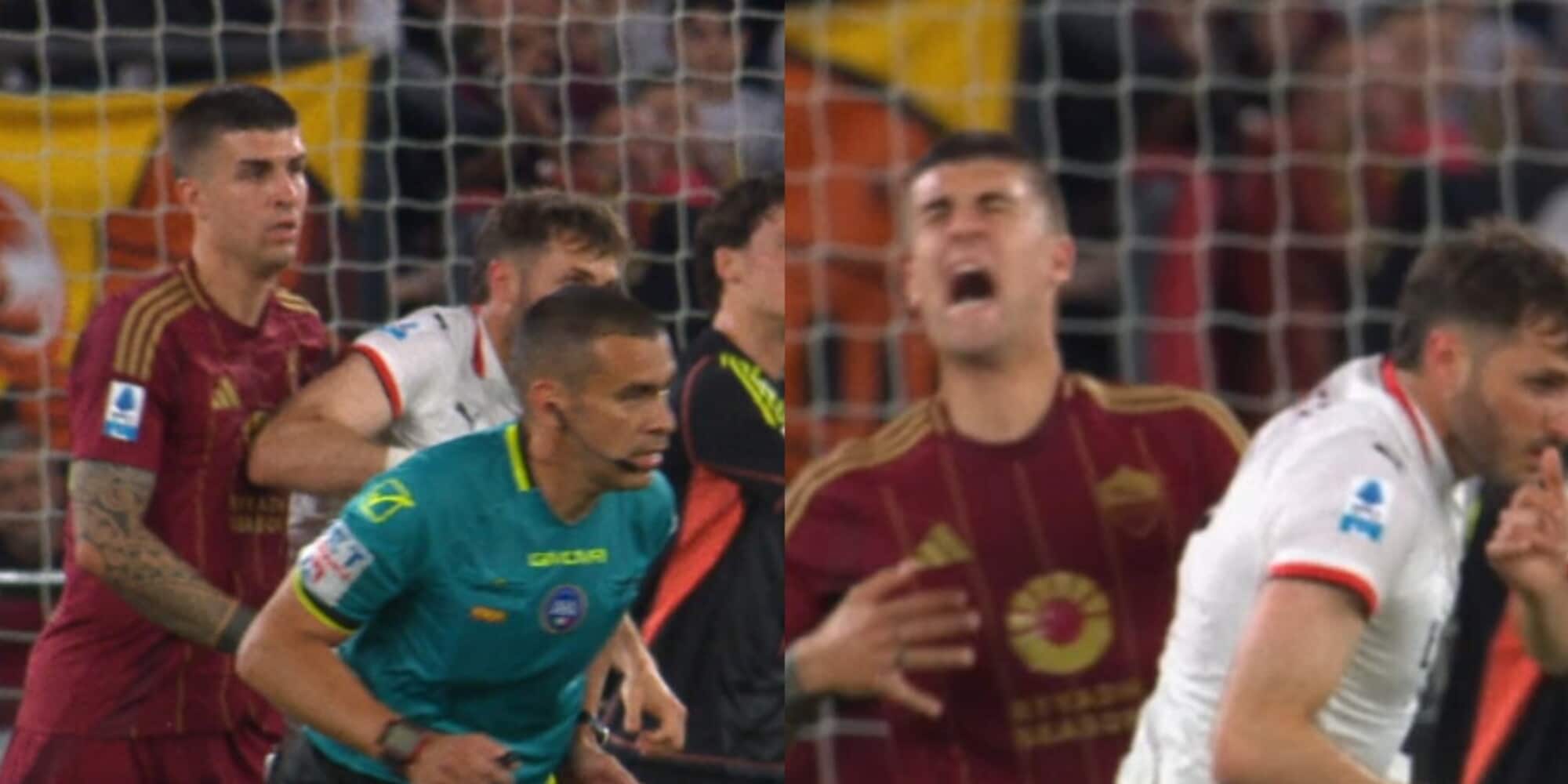 Roma-Milan, gomitata a Mancini: espulso Gimenez all'Olimpico