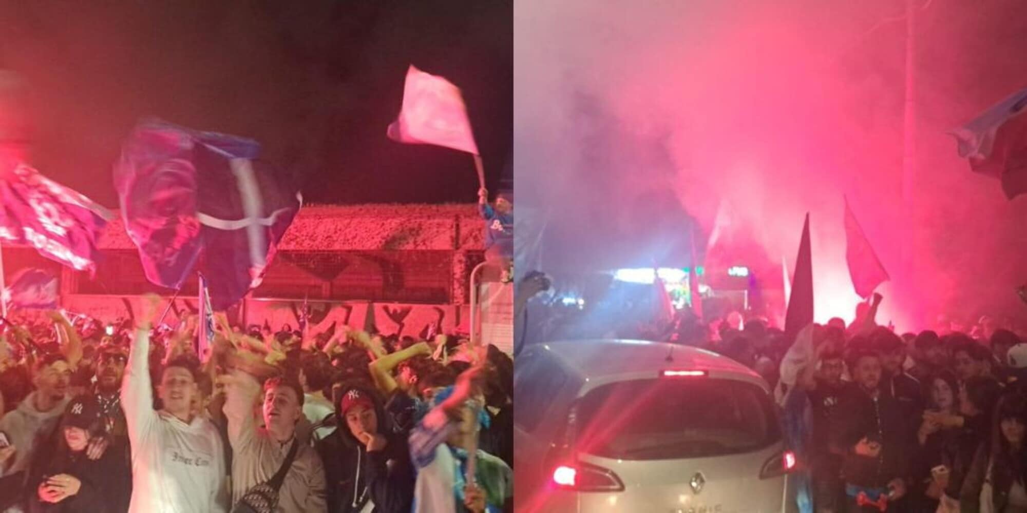 Fuochi d'artificio, cori e bandiere: la folle notte dei tifosi del Napoli a Capodichino