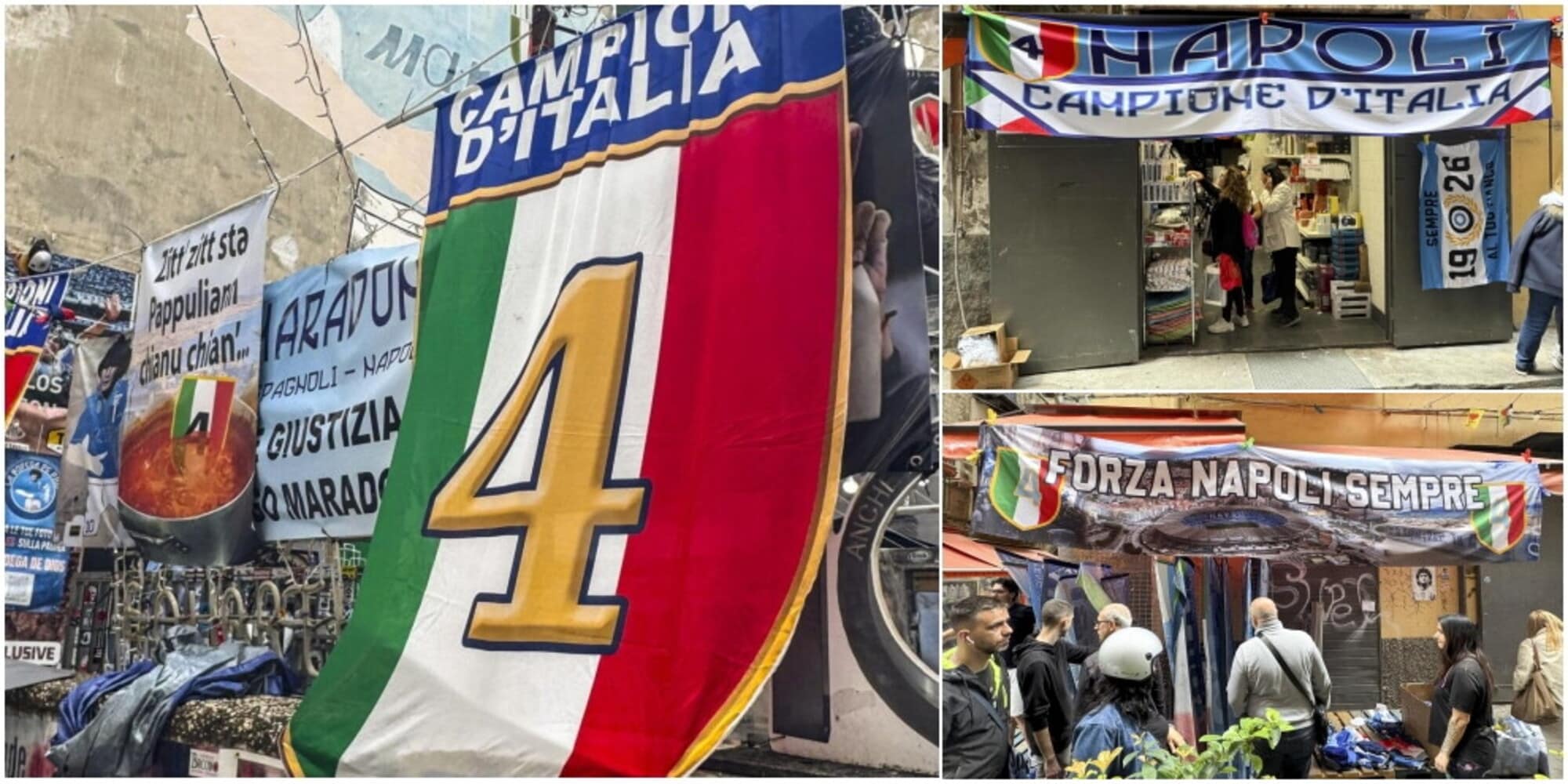 Napoli si prepara alla festa scudetto: striscioni e tricolori con il numero 4