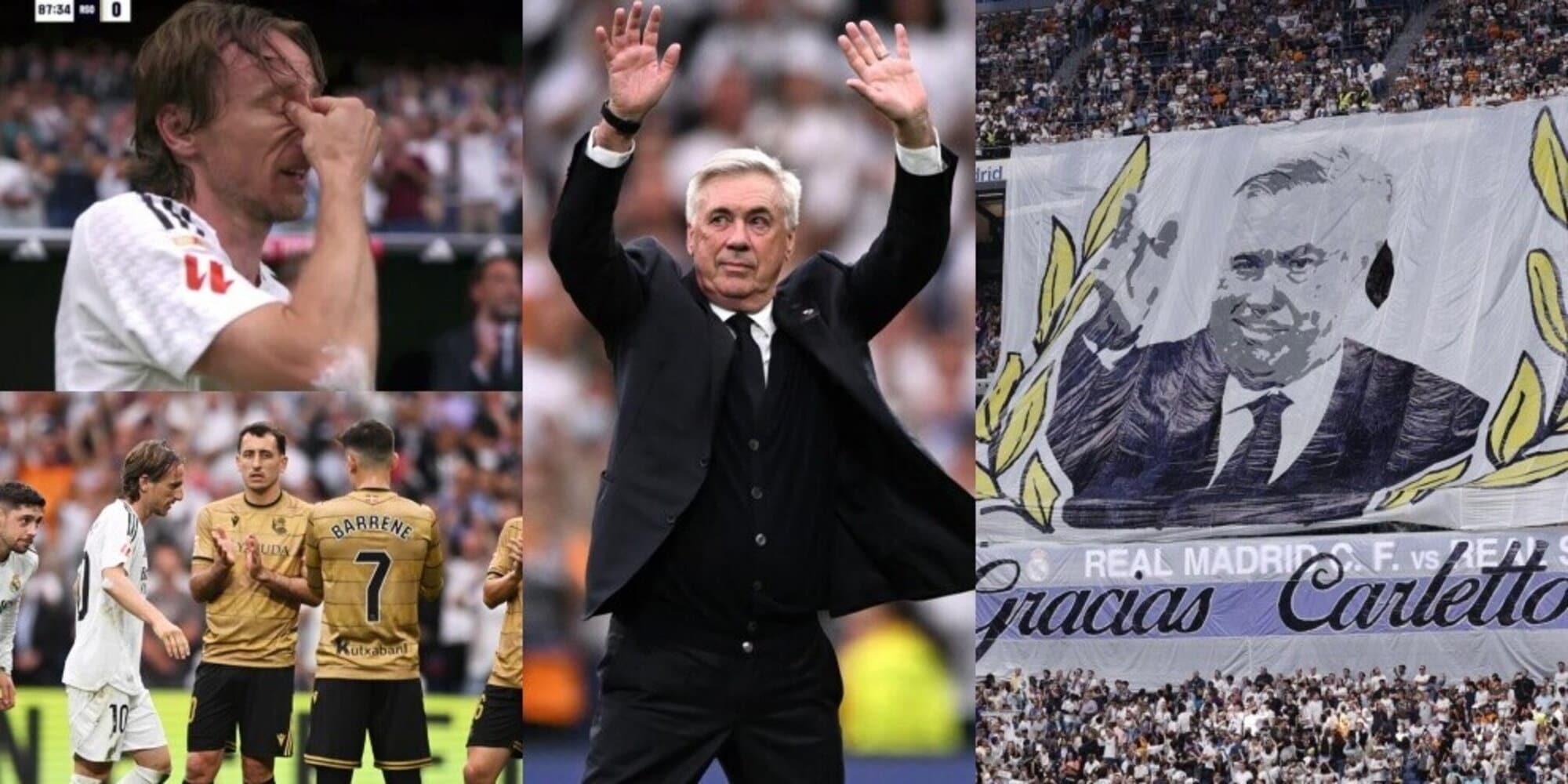 Real, omaggio emozionante a Modric e Ancelotti: lacrime e brividi al Bernabeu