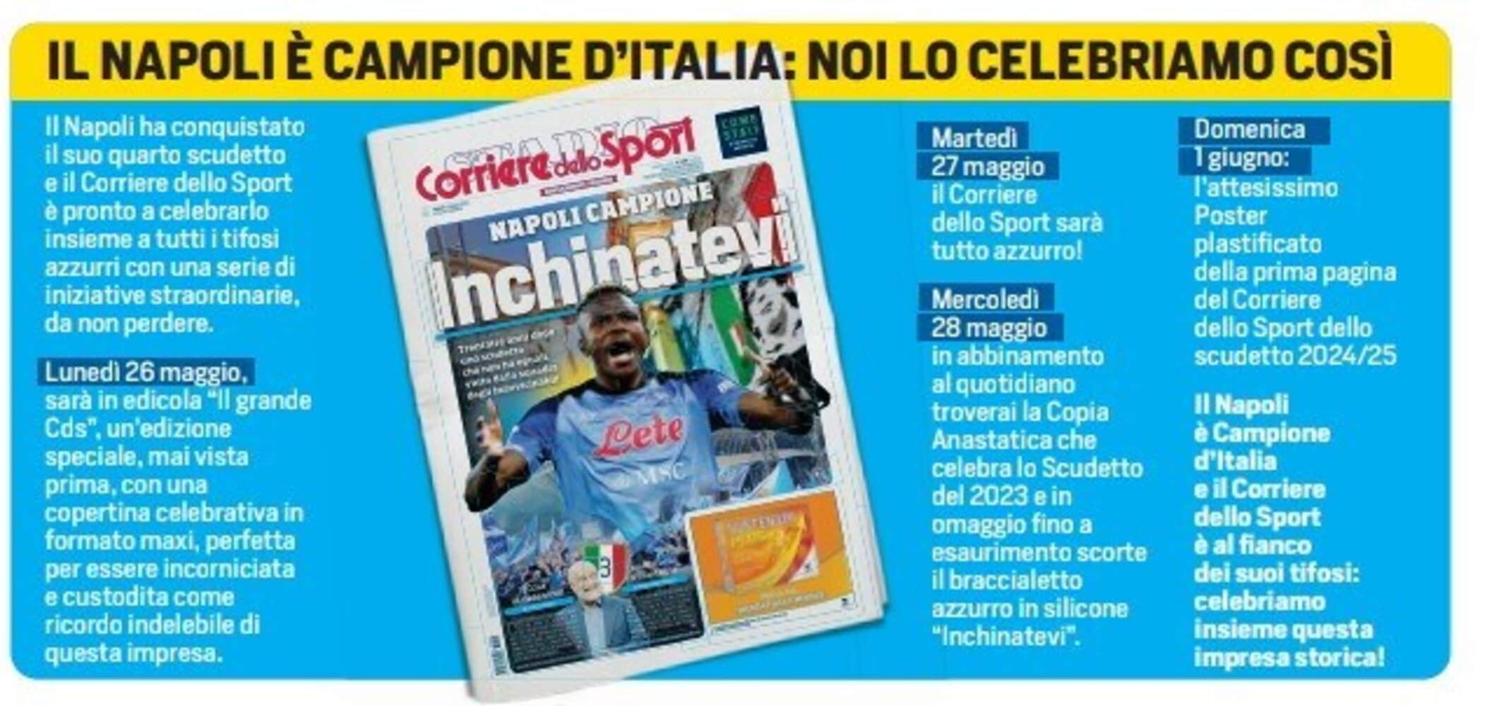 Corriere Dello Sport – Napoli Campione D’Italia 4° Scudetto – 24 Mai 2025, Neuf