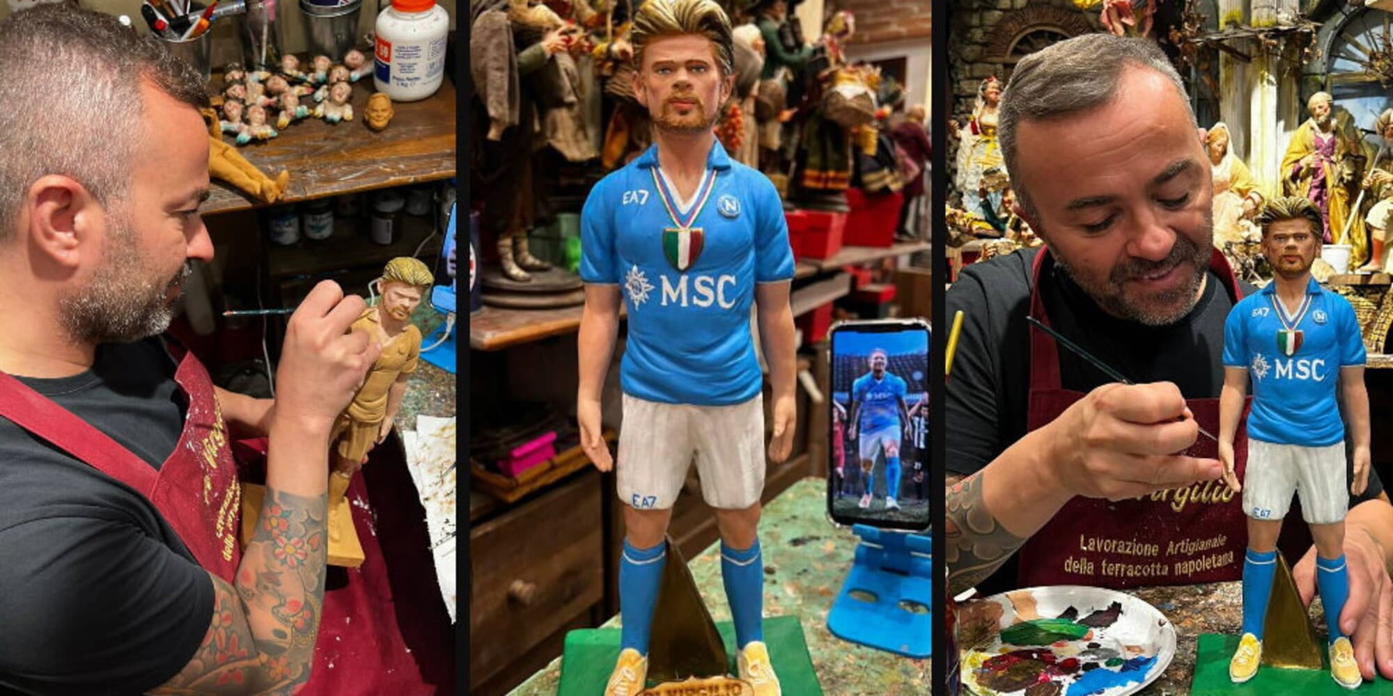 De Bruyne nel presepe del maestro napoletano Genny Di Virgilio