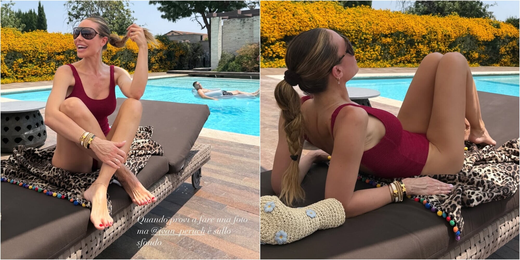 Ilary Blasi sexy, si rilassa in piscina: il costume intero è rosso fuoco