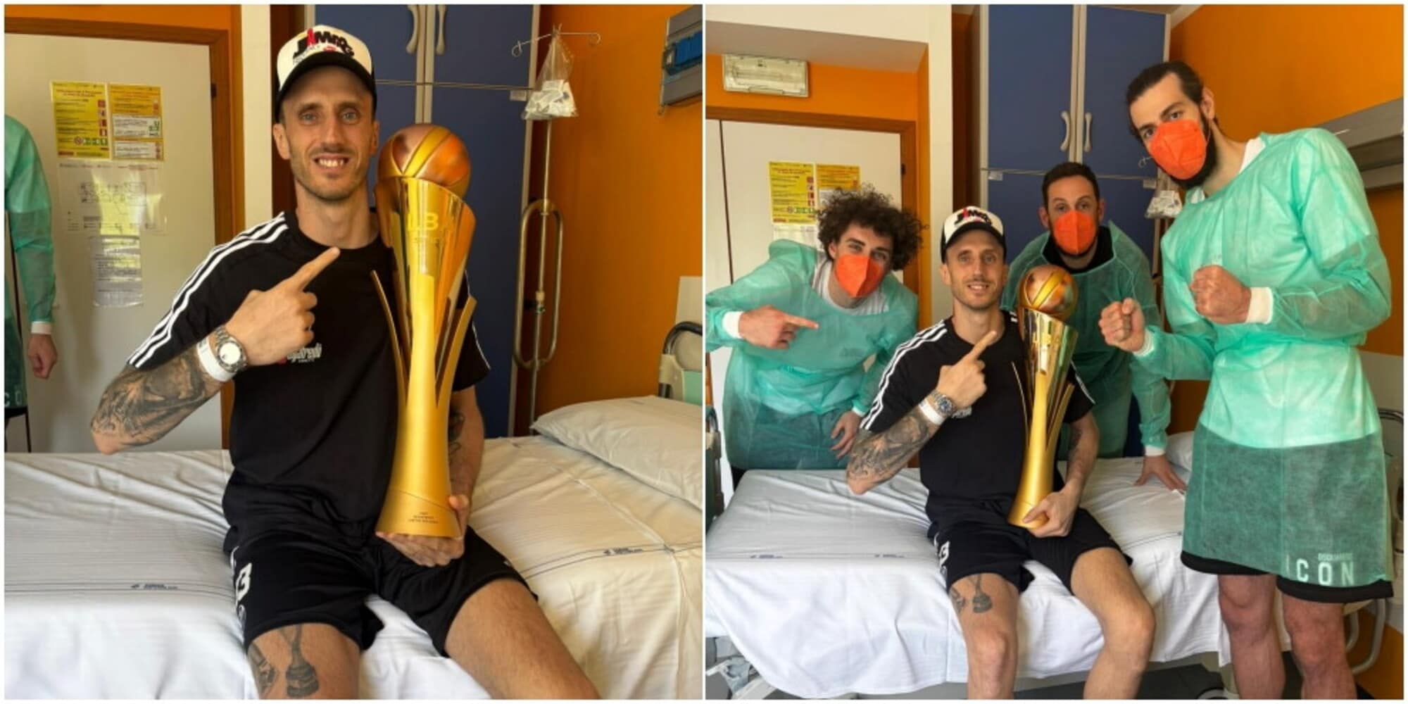 Emozione Virtus Bologna: in ospedale da Polonara con i trofei dello scudetto