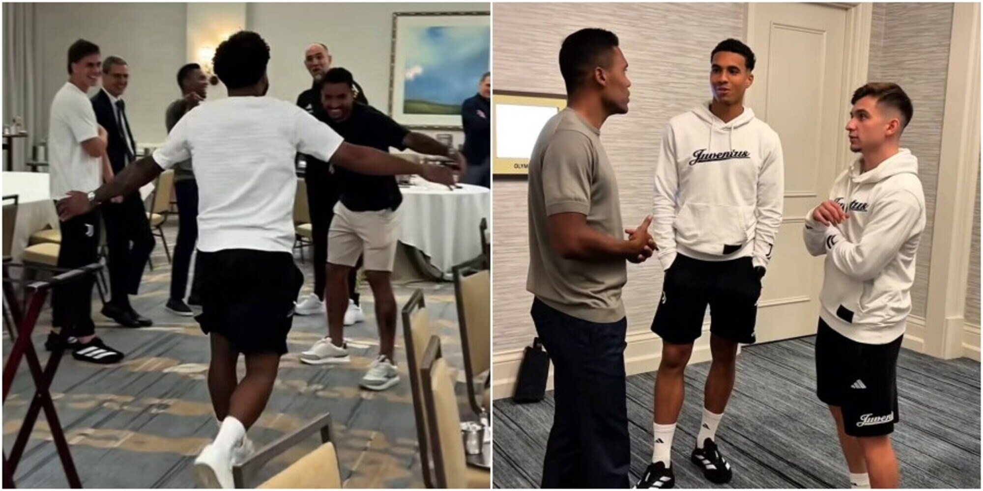 Juve, abbracci e sorrisi con gli ex Danilo e Alex Sandro: le foto