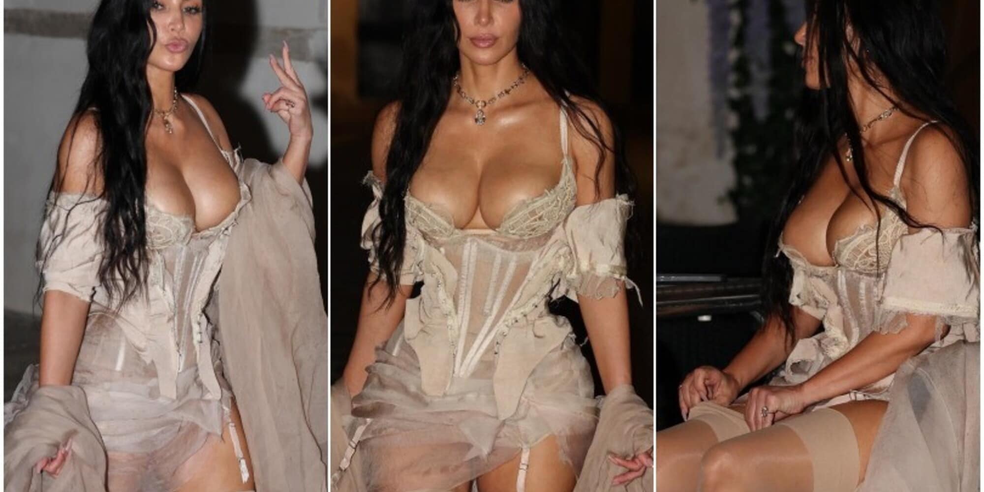 Kim Kardashian, le foto in intimo e reggicalze dopo le nozze di Bezos: Venezia diventa bollente