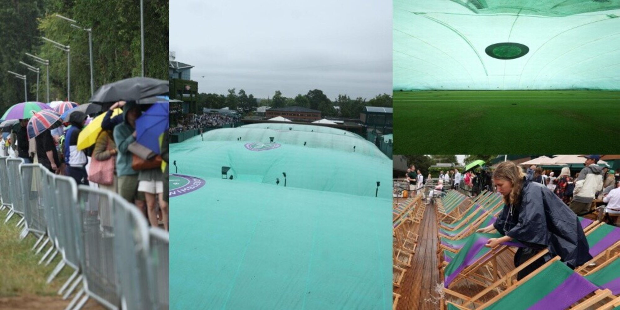 Diluvio su Wimbledon: le foto sopra e sotto i maxi teloni e le difficoltà dei tifosi