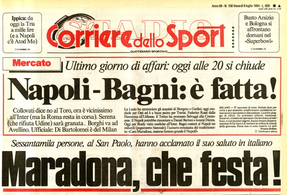 La Gazzetta Dello Sport - 3 Juillet 1984 : Maradona, La Veille De Son Arrivée à Naples
