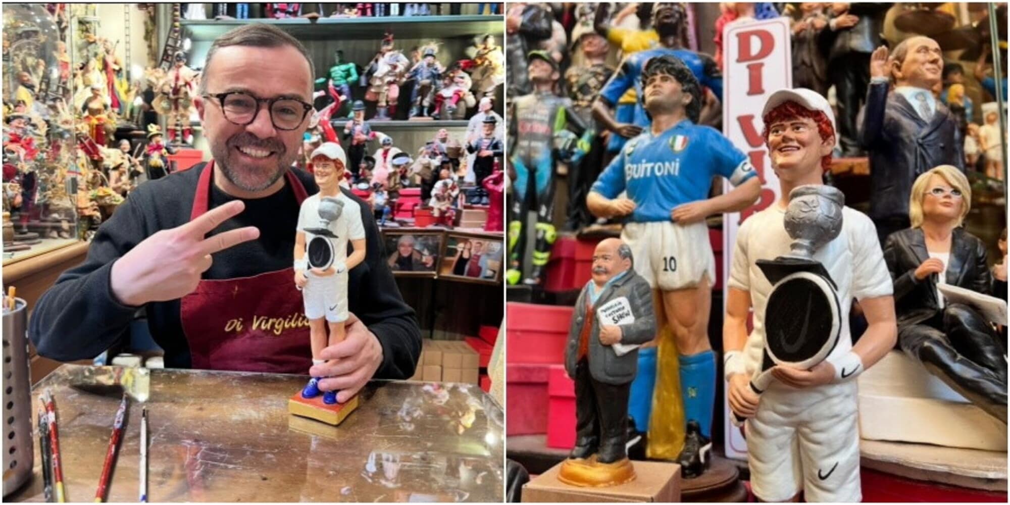 Sinner vicino a Maradona nel presepe del maestro napoletano Genny Di Virgilio