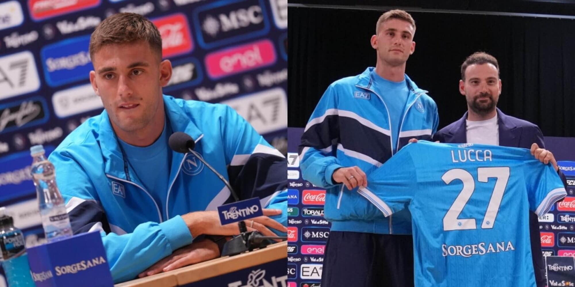 Napoli, la presentazione ufficiale di Lucca a Dimaro: scelta la maglia numero 27 