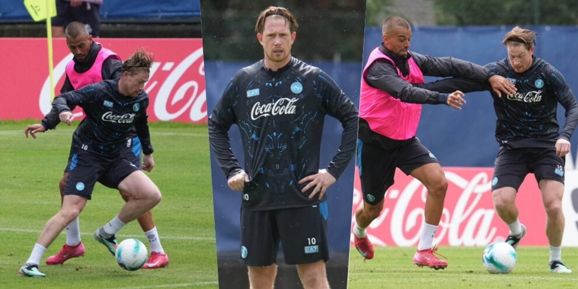 Napoli, De Bruyne in stile Premier: è inarrestabile sotto al diluvio a Dimaro