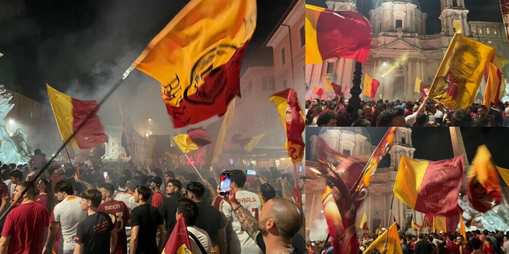 La Roma festeggia 98 anni: tifosi in delirio a Piazza Navona tra cori e bandiere