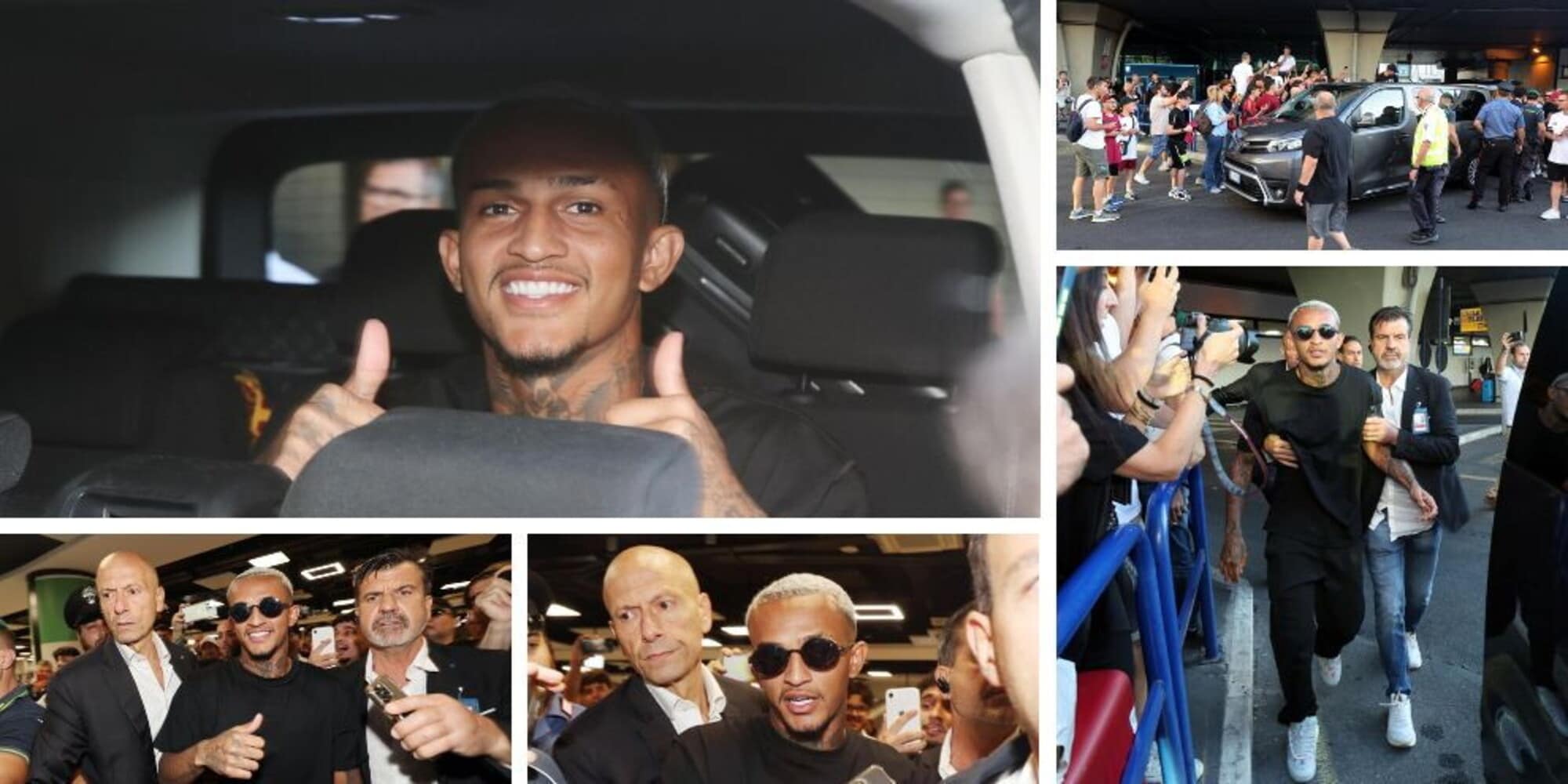 Sorriso, sciarpa della Roma e occhiali scuri: l'arrivo da star di Wesley