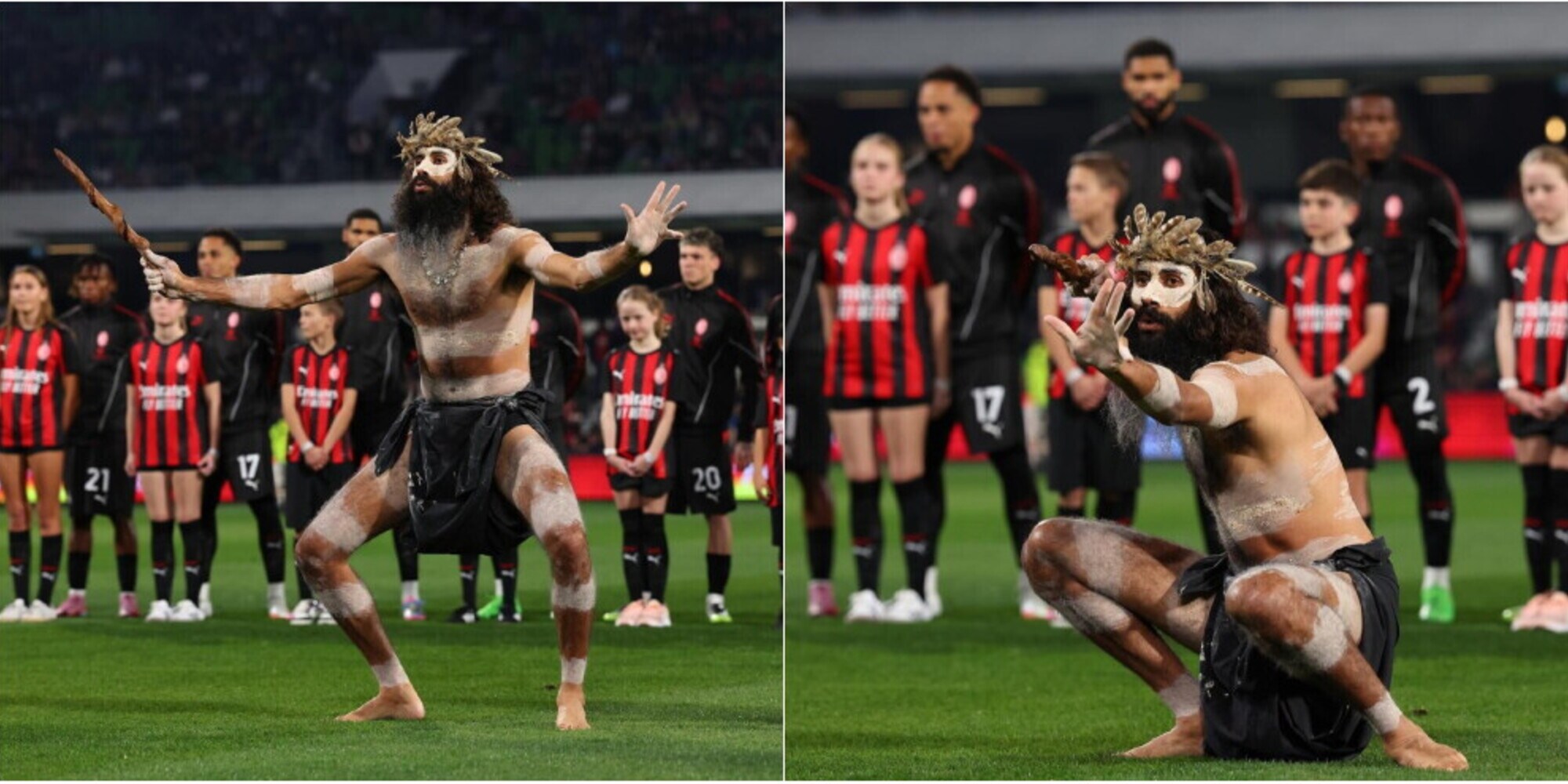 Milan, show dei danzatori aborigeni prima dell'amichevole in Australia