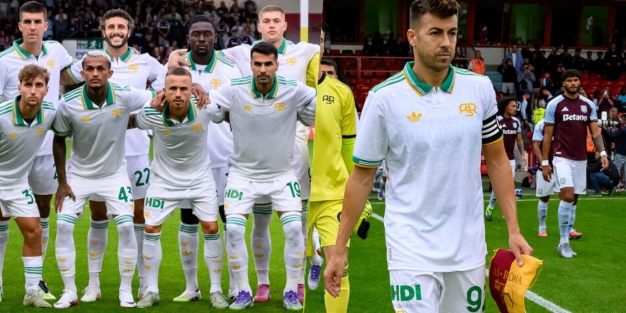 La Roma in campo con la terza maglia: El Shaarawy capitano in verde-oro
