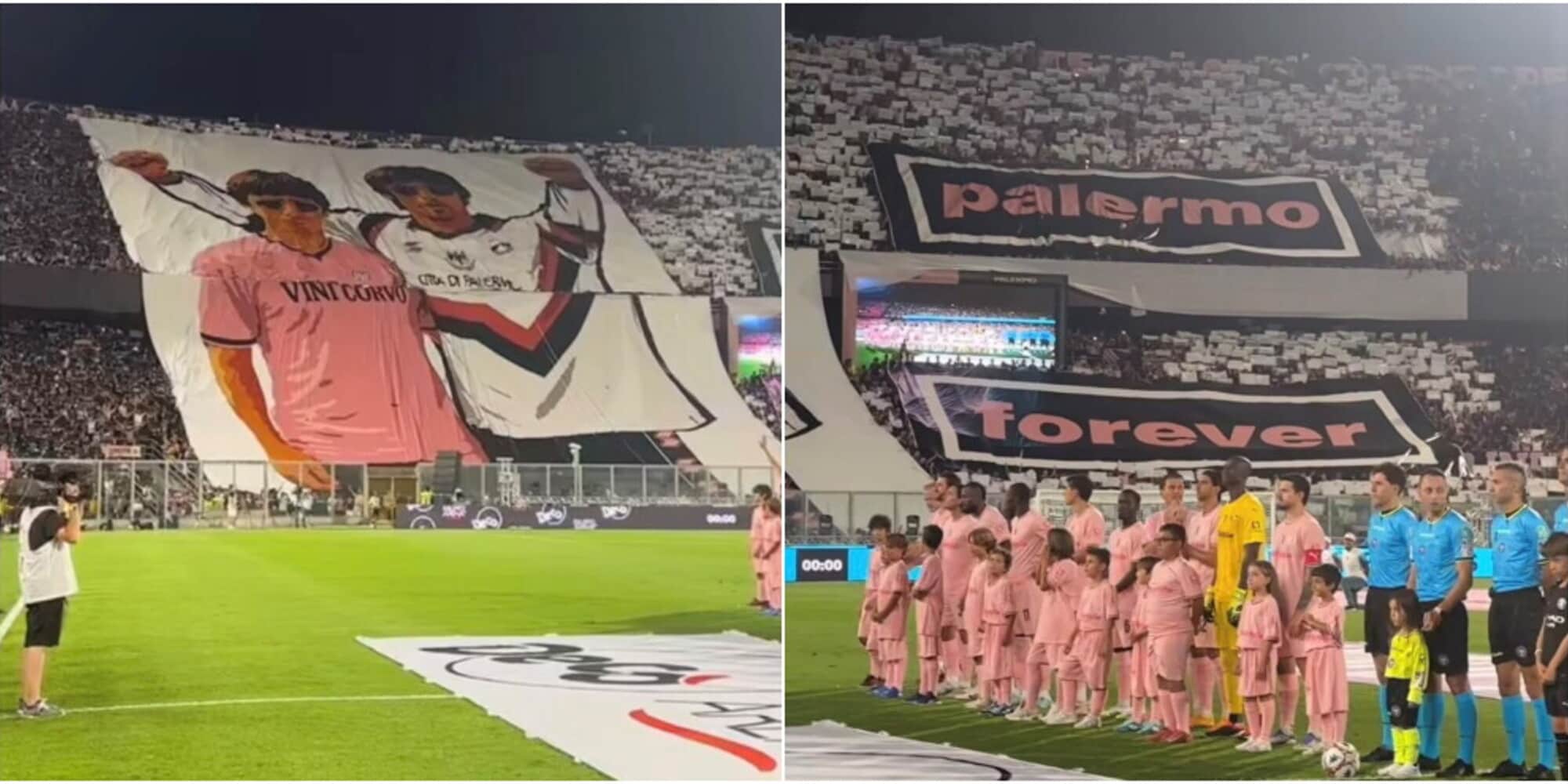 Palermo-Manchester City, la coreografia dei tifosi rosanero in onore degli Oasis