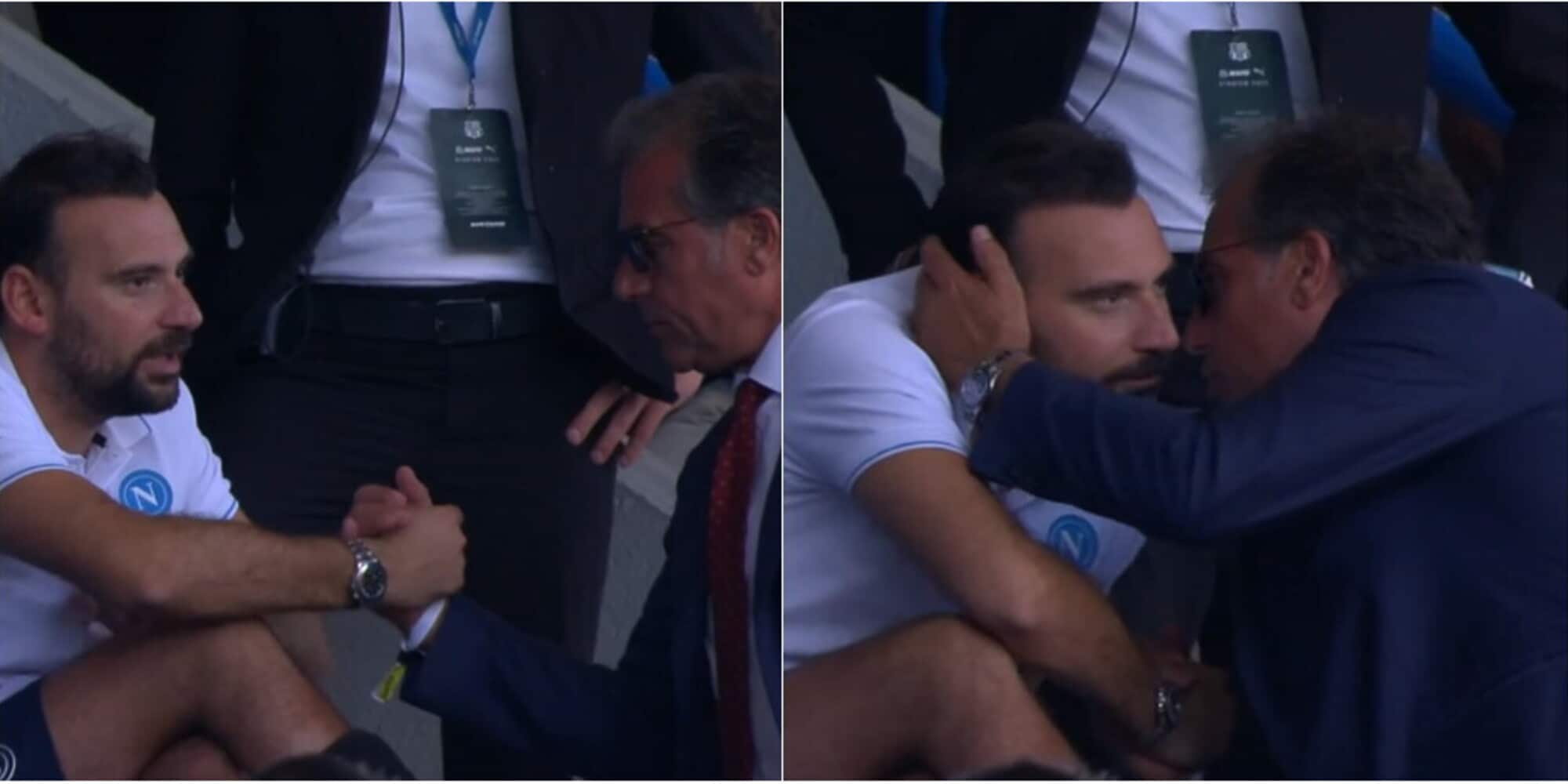 Giuntoli in tribuna per Sassuolo-Napoli: il saluto con Manna